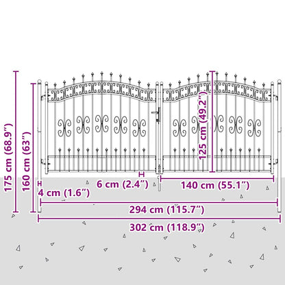 Zauntor Mit Speer-Top Kampen 305 X 125 Cm Stahl