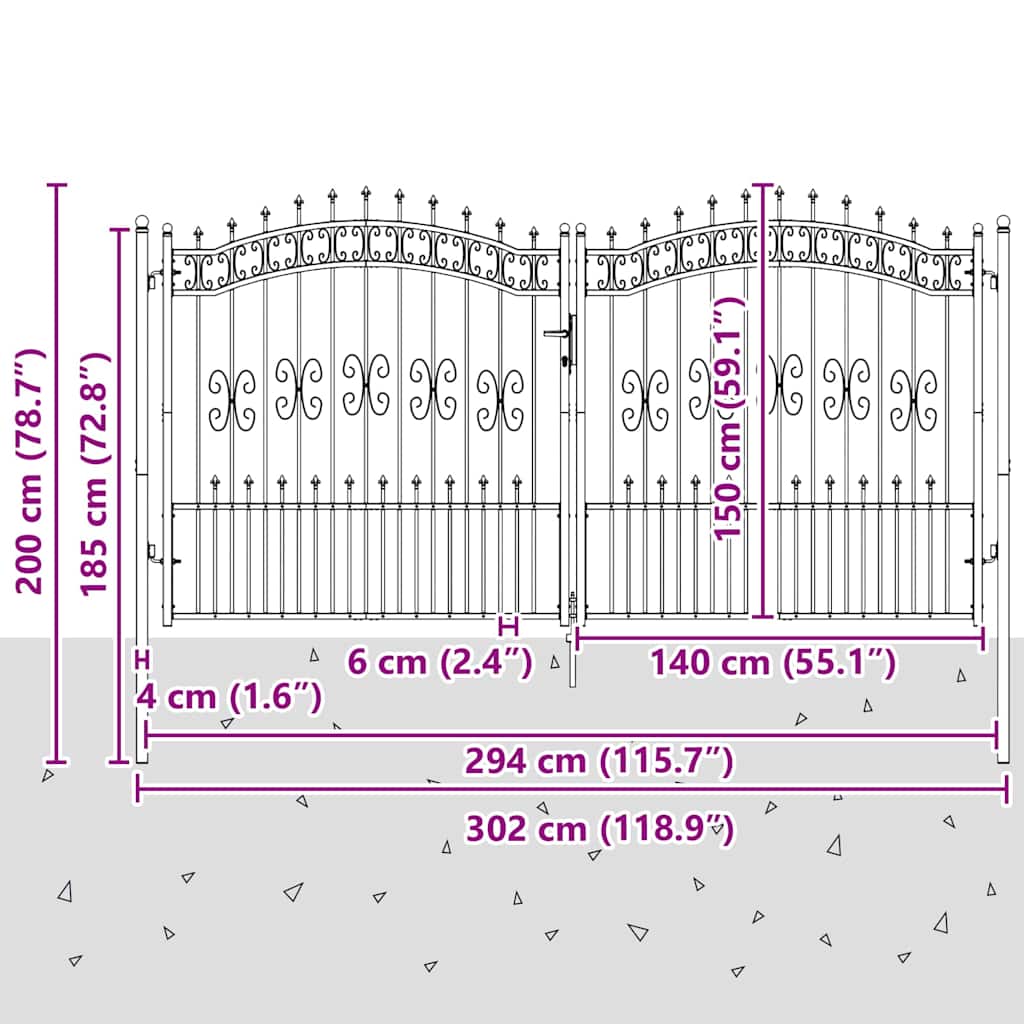 Zauntor Mit Speer-Top Kampen 305 X 150 Cm Stahl