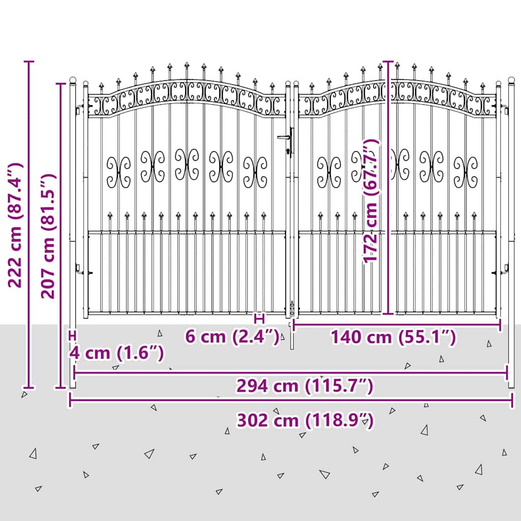 Zauntor Mit Speer-Top Kampen 305 X 175 Cm Stahl