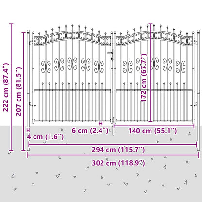 Zauntor Mit Speer-Top Kampen 305 X 175 Cm Stahl