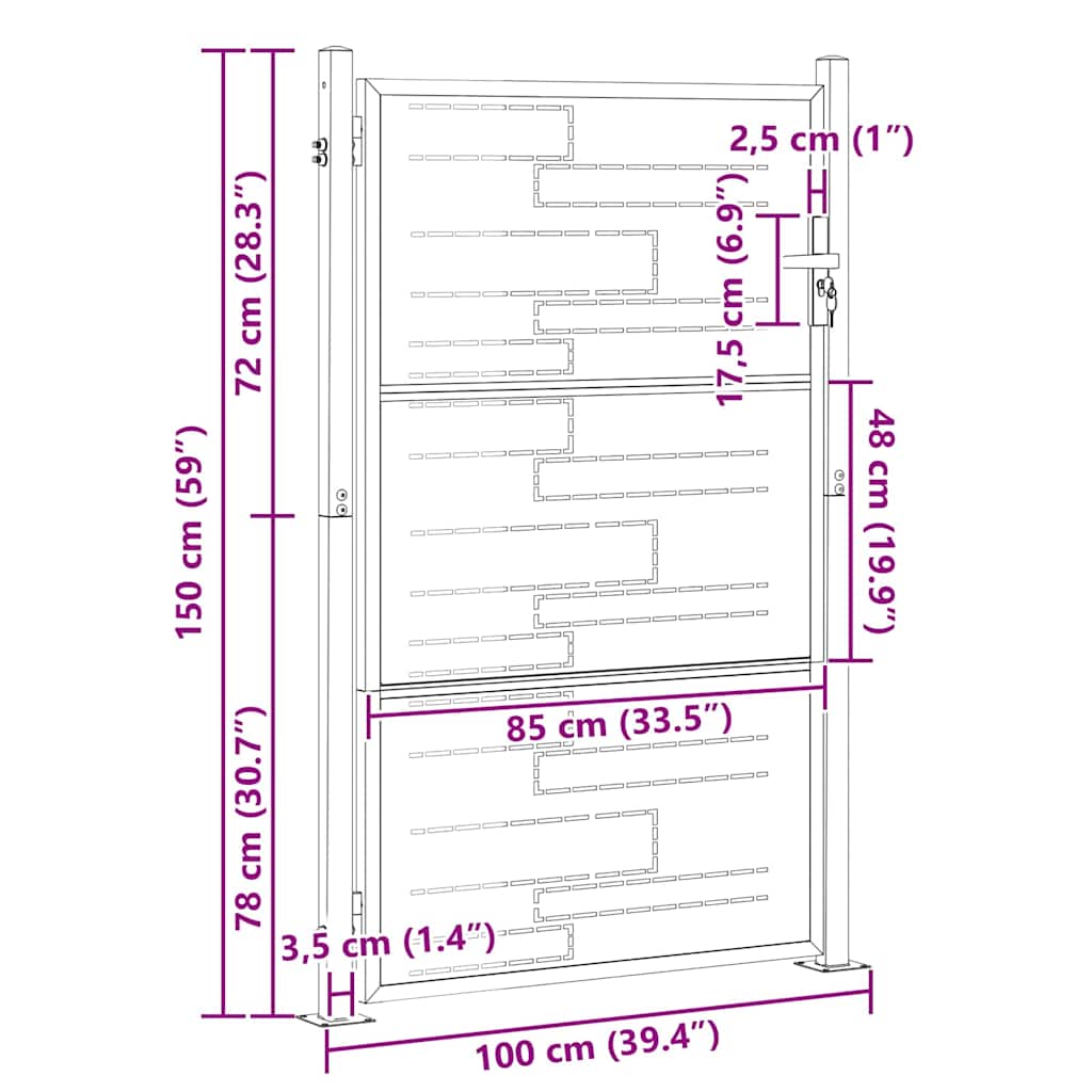 Gartentor Mit Schloss Silber 85 X 144 Cm Edelstahl