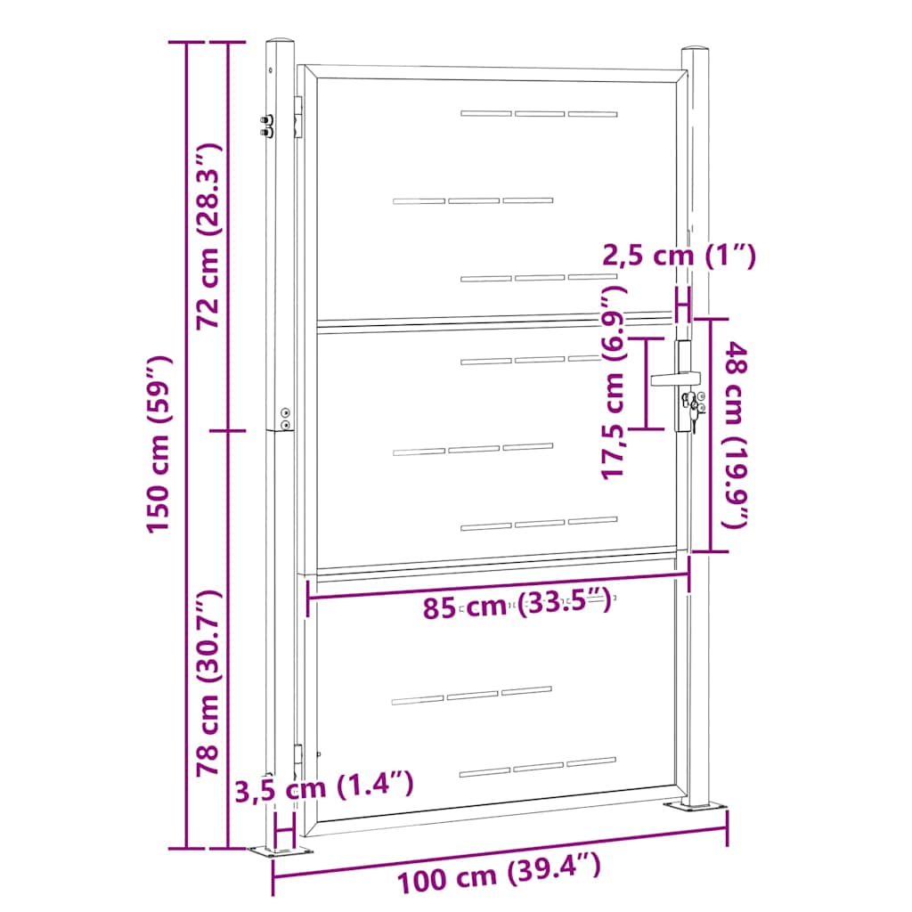 Gartentor Mit Schloss Silber 85 X 144 Cm Edelstahl