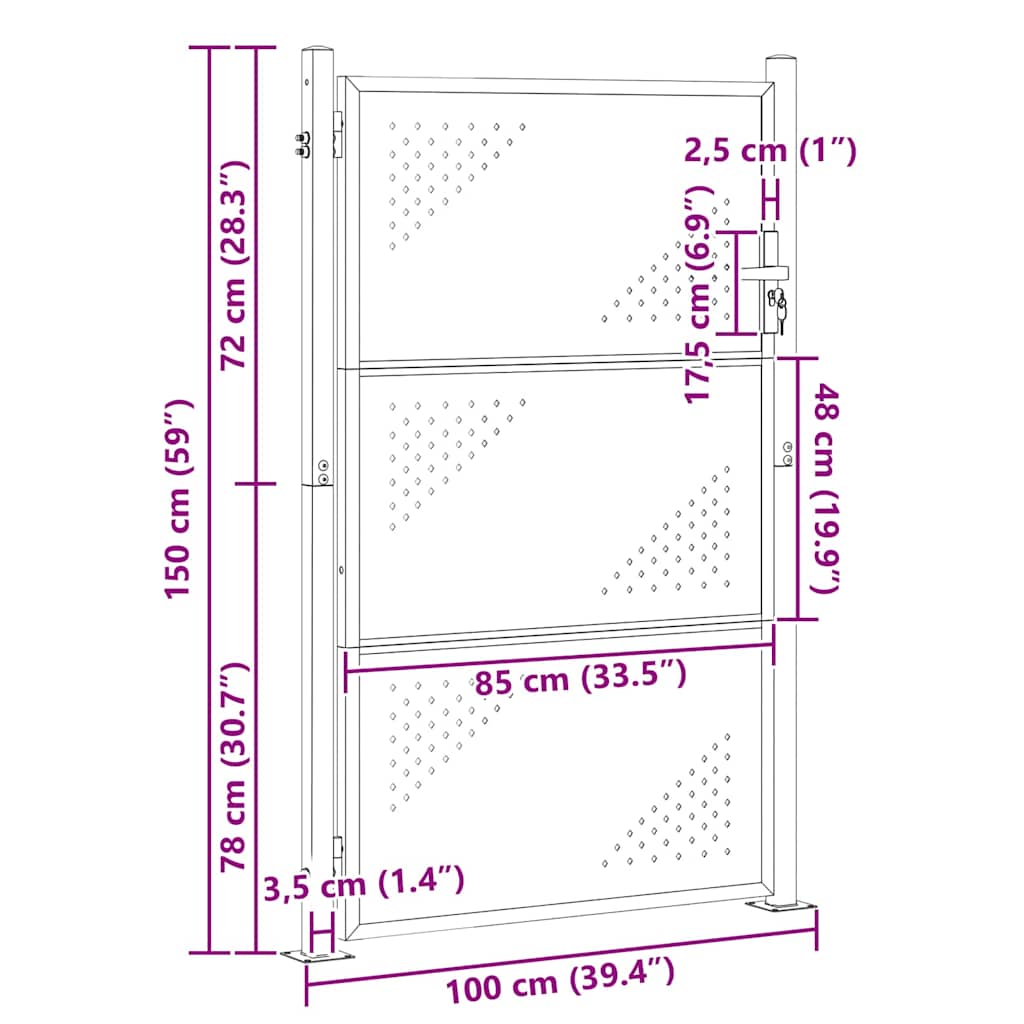 Gartentor Mit Schloss Silber 85 X 144 Cm Edelstahl