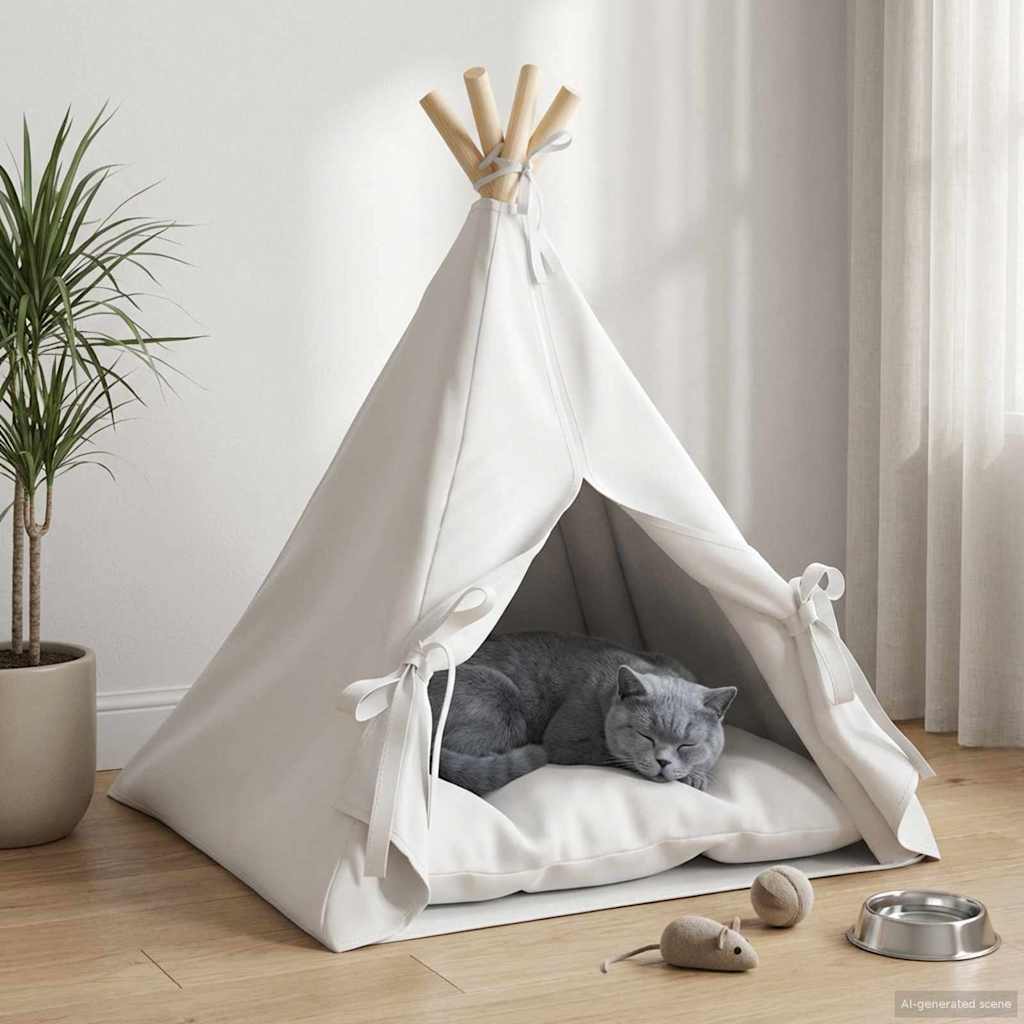 Haustier-Tipi Mit Kissen Weiß 60 X 60 X 70 Cm Polyester