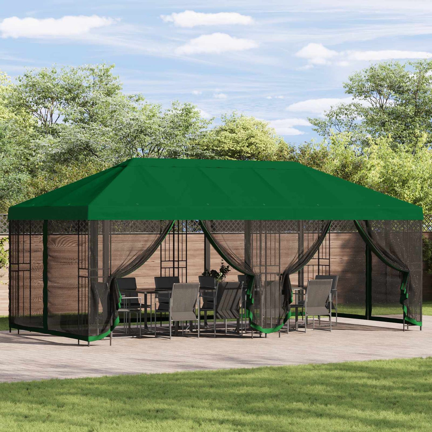 Pavillon Dach Mit Seitenwänden Grün 600,5 X 300,5 Cm Polyester