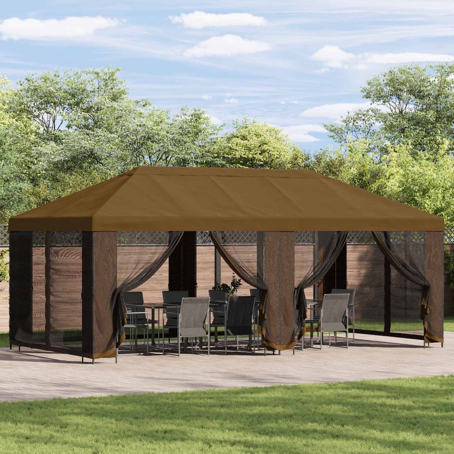 Pavillon Dach Mit Seitenwänden Taupe 600,5 X 300,5 Cm Polyester