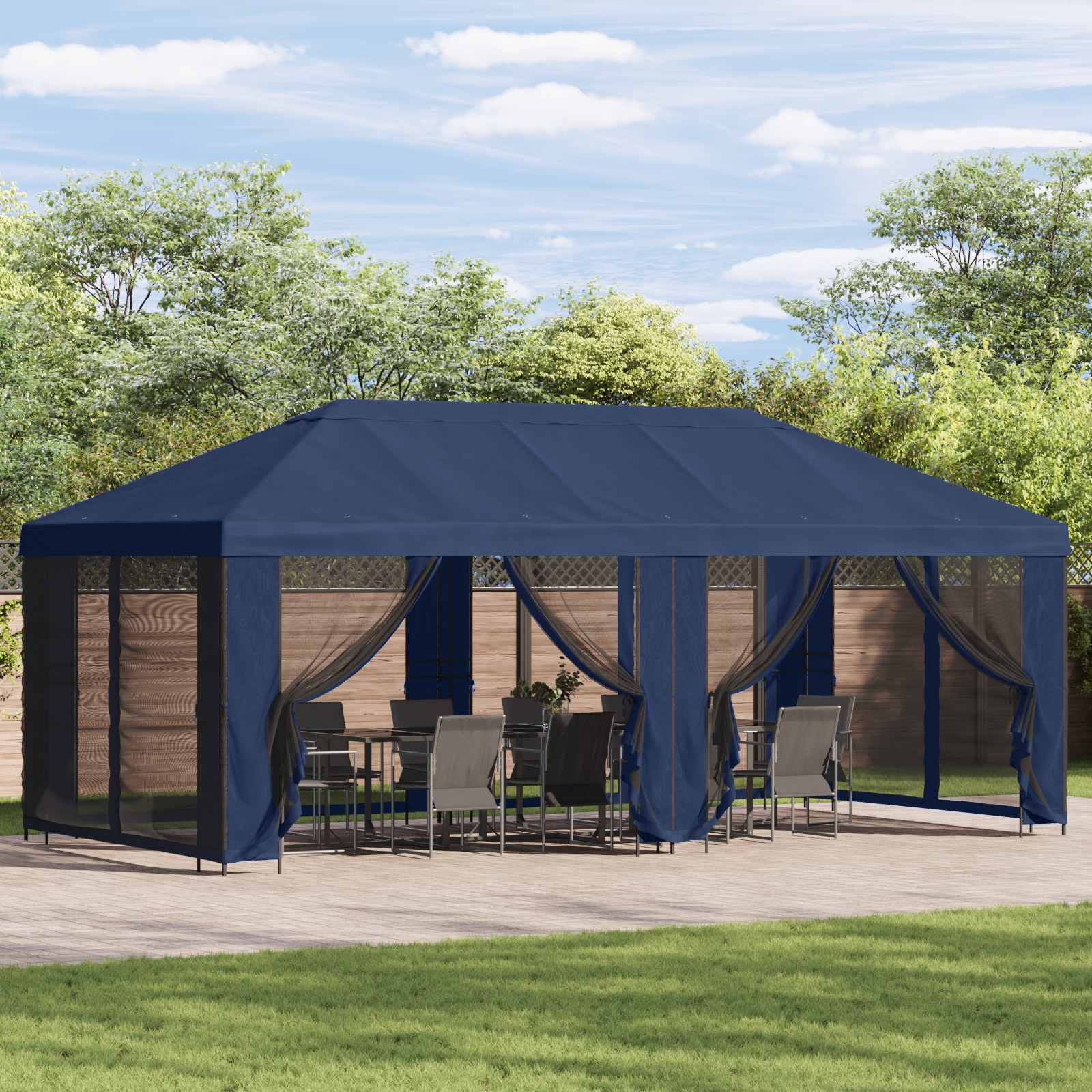 Pavillon Dach Mit Seitenwänden Blau 600,5 X 300,5 Cm Polyester