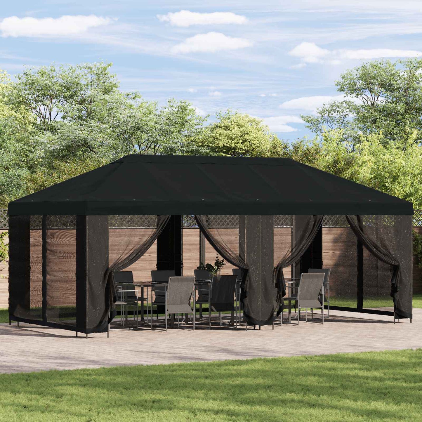 Pavillon Dach Mit Seitenwänden Schwarz 600,5 X 300,5 Cm