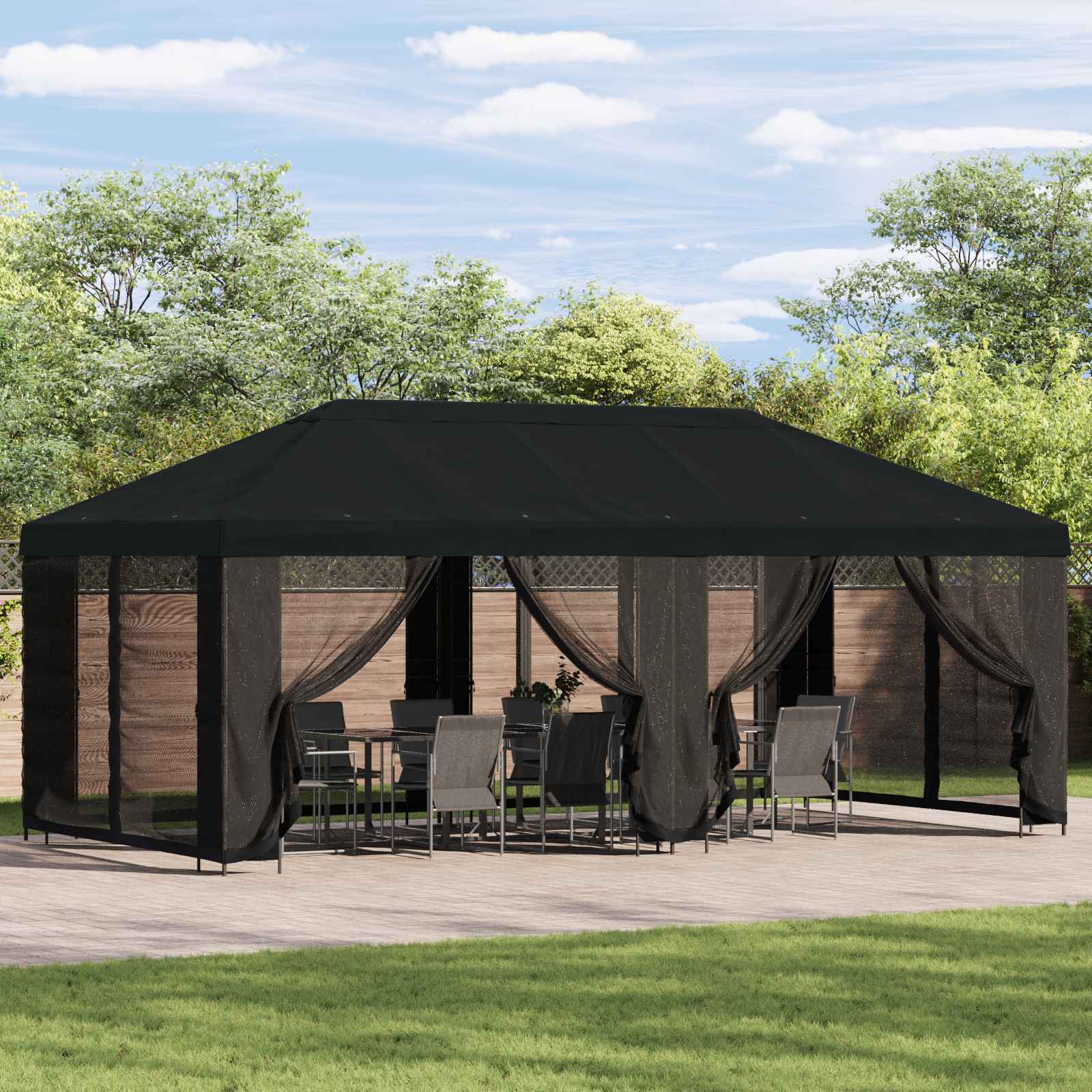 Pavillon Dach Mit Seitenwänden Schwarz 600,5 X 300,5 Cm
