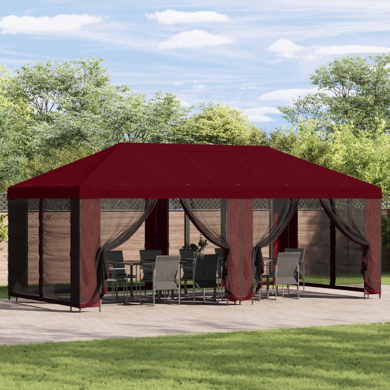 Pavillon Dach Mit Seitenwänden Bordeauxrot 600,5 X 300,5 Cm