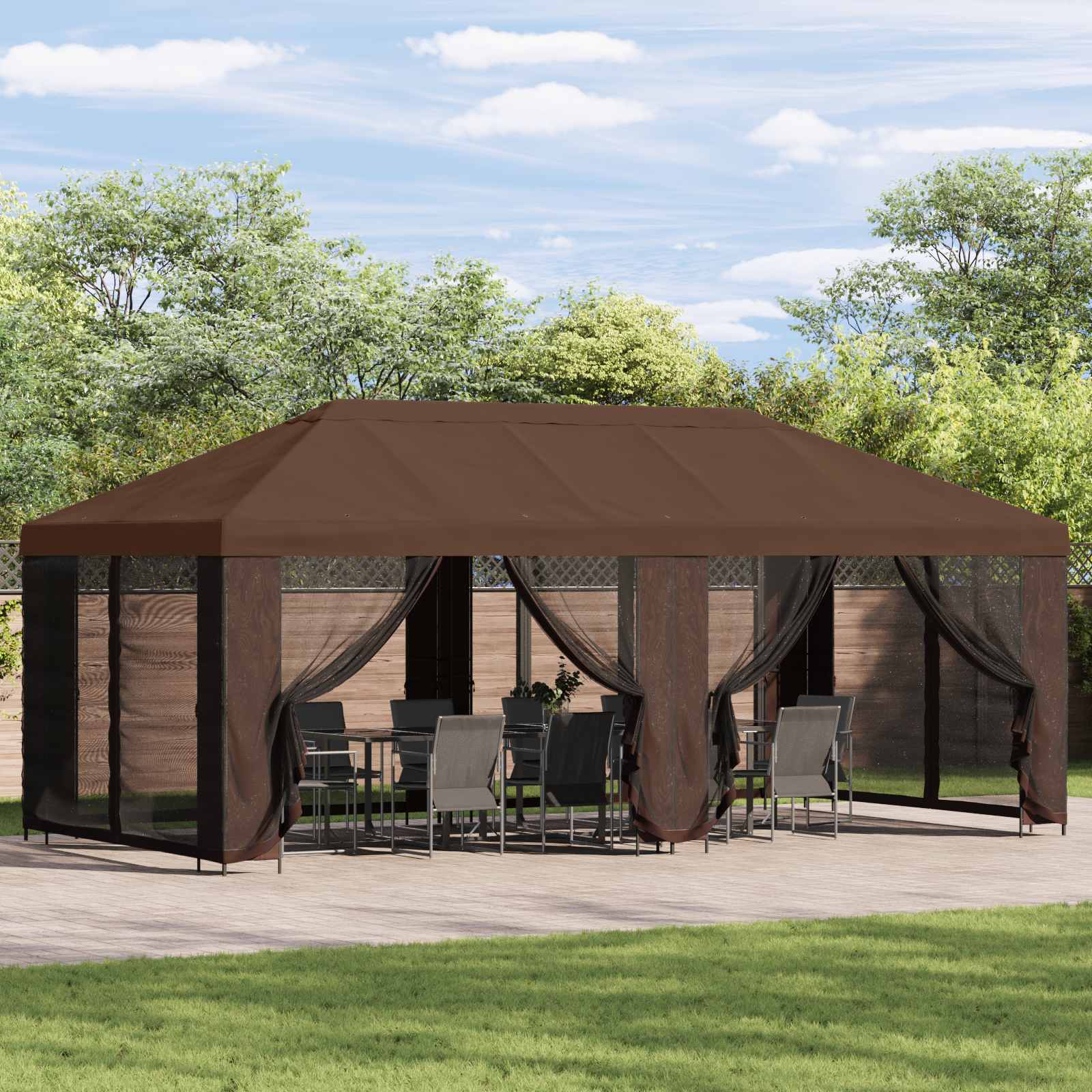 Pavillon Dach Mit Seitenwänden Braun 600,5 X 300,5 Cm Polyester