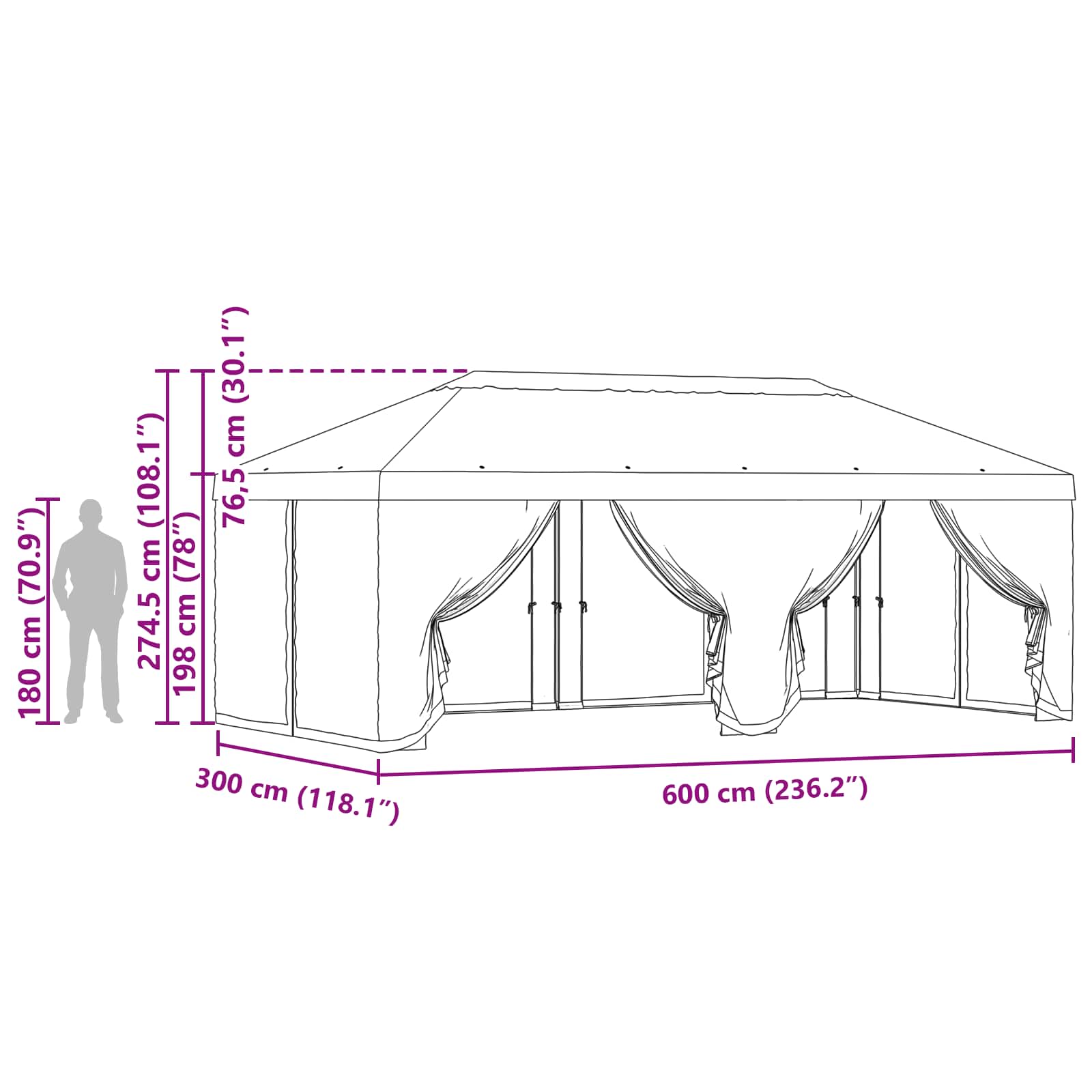 Pavillon Dach Mit Seitenwänden Braun 600,5 X 300,5 Cm Polyester