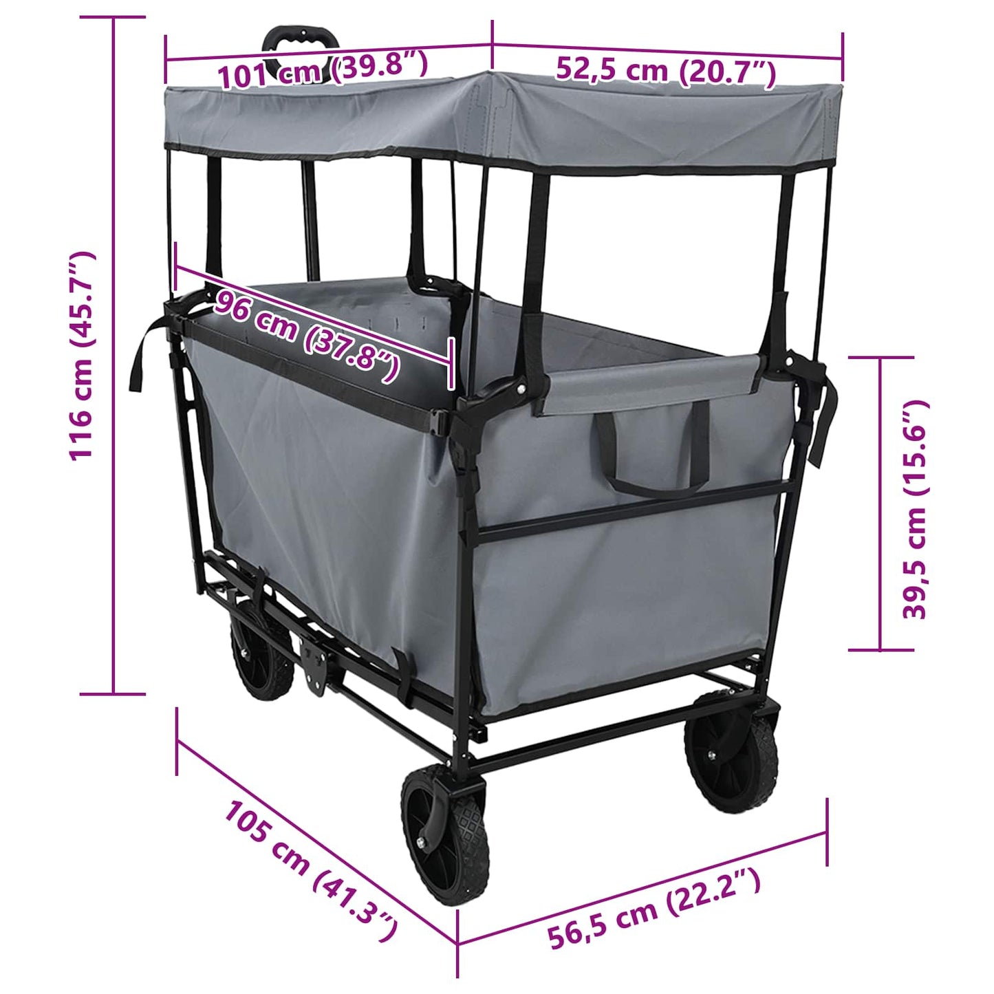 Klapp-Handwagen 105 X 56,5 X 116 Cm Oxford-Stoff