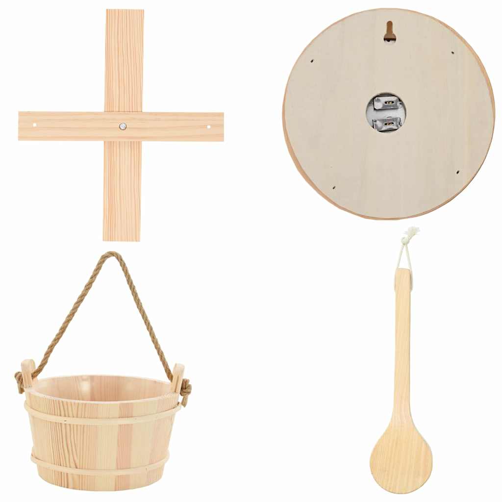 Sauna Zubehör Set 4 Pcs Braun Massives Kiefernholz Und Hanf