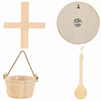 Sauna Zubehör Set 4 Pcs Braun Massives Kiefernholz Und Hanf