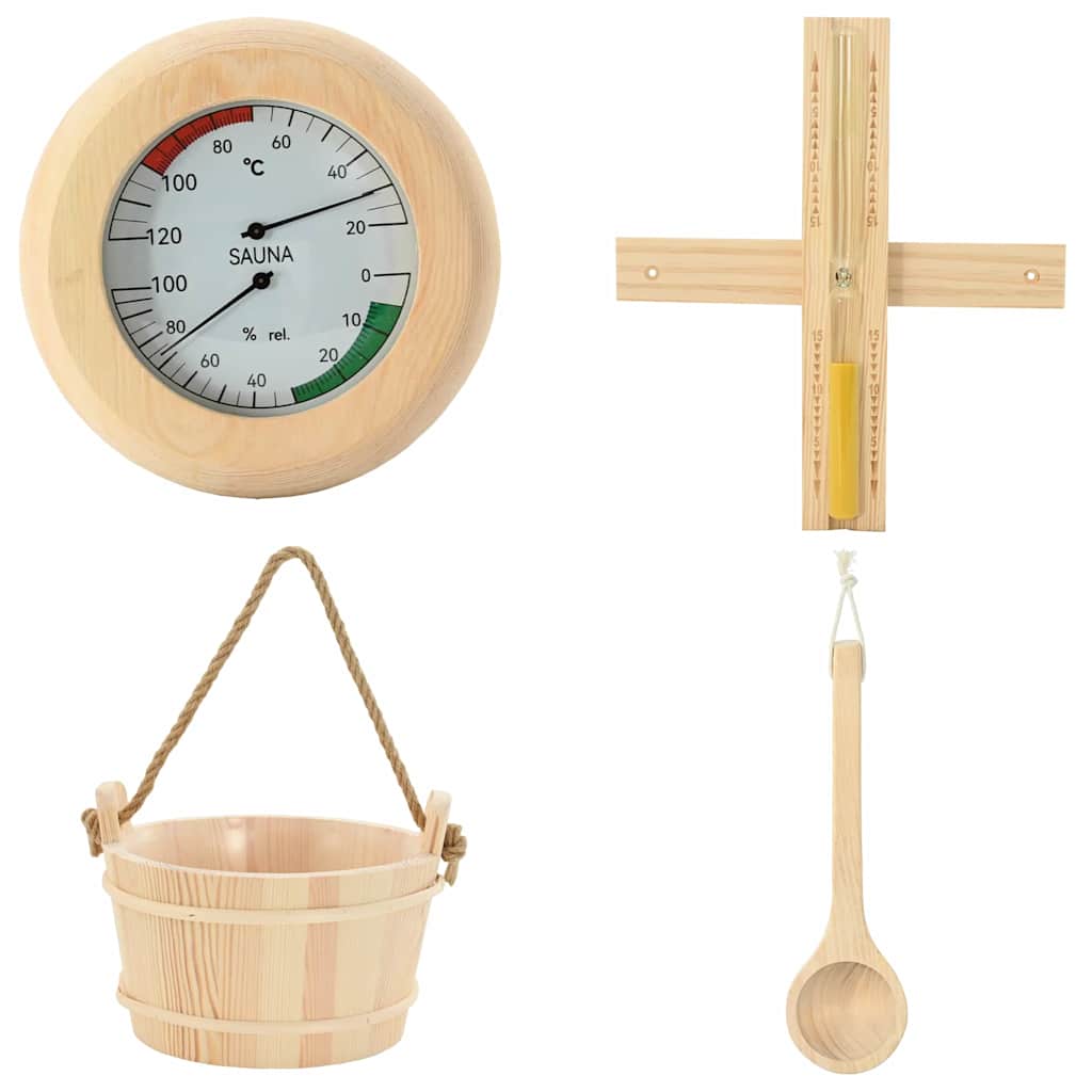Sauna Zubehör Set 4 Pcs Braun Massives Kiefernholz Und Hanf