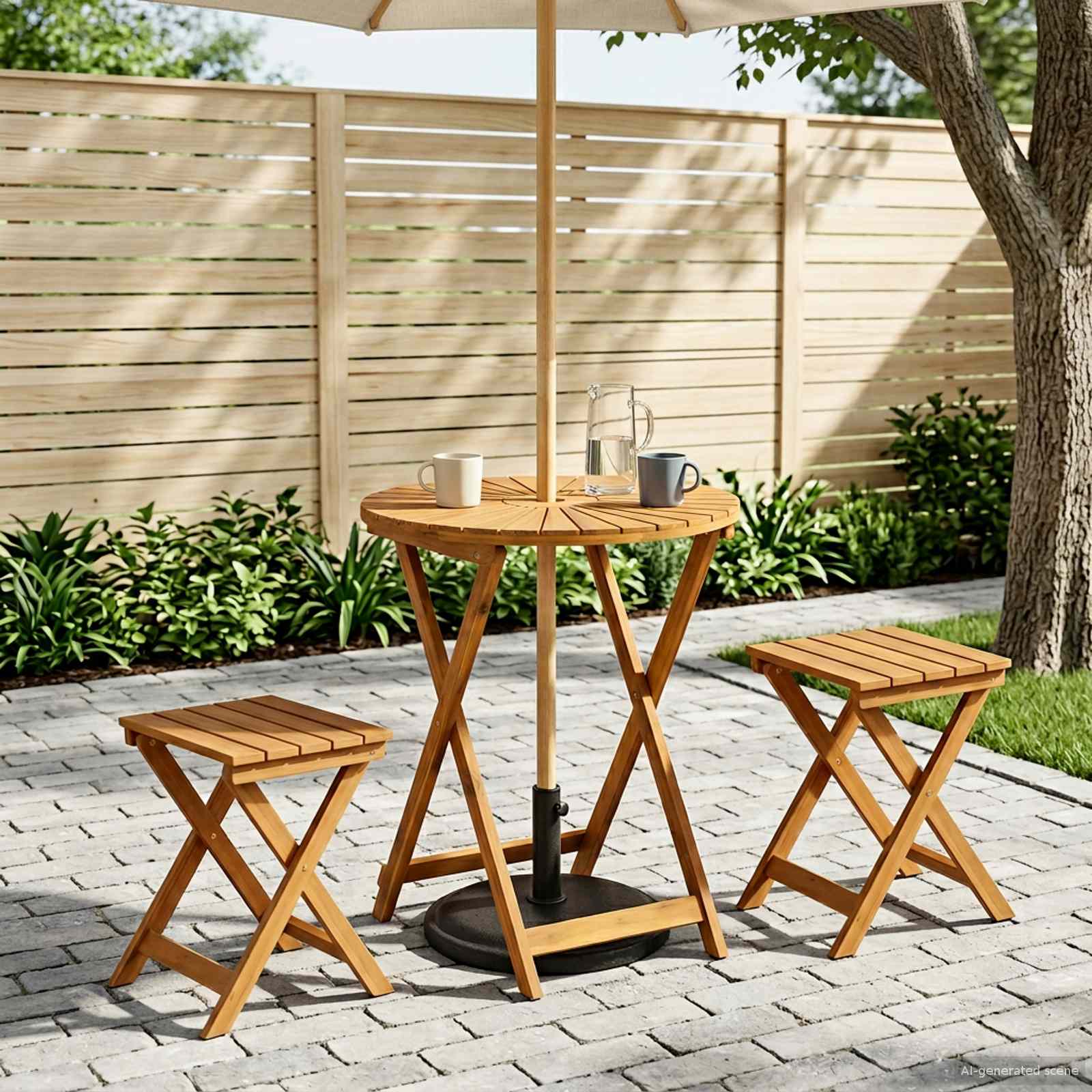 Klappbarer Gartentisch Natur Ø90 X 75 Cm Massivholz Akazie