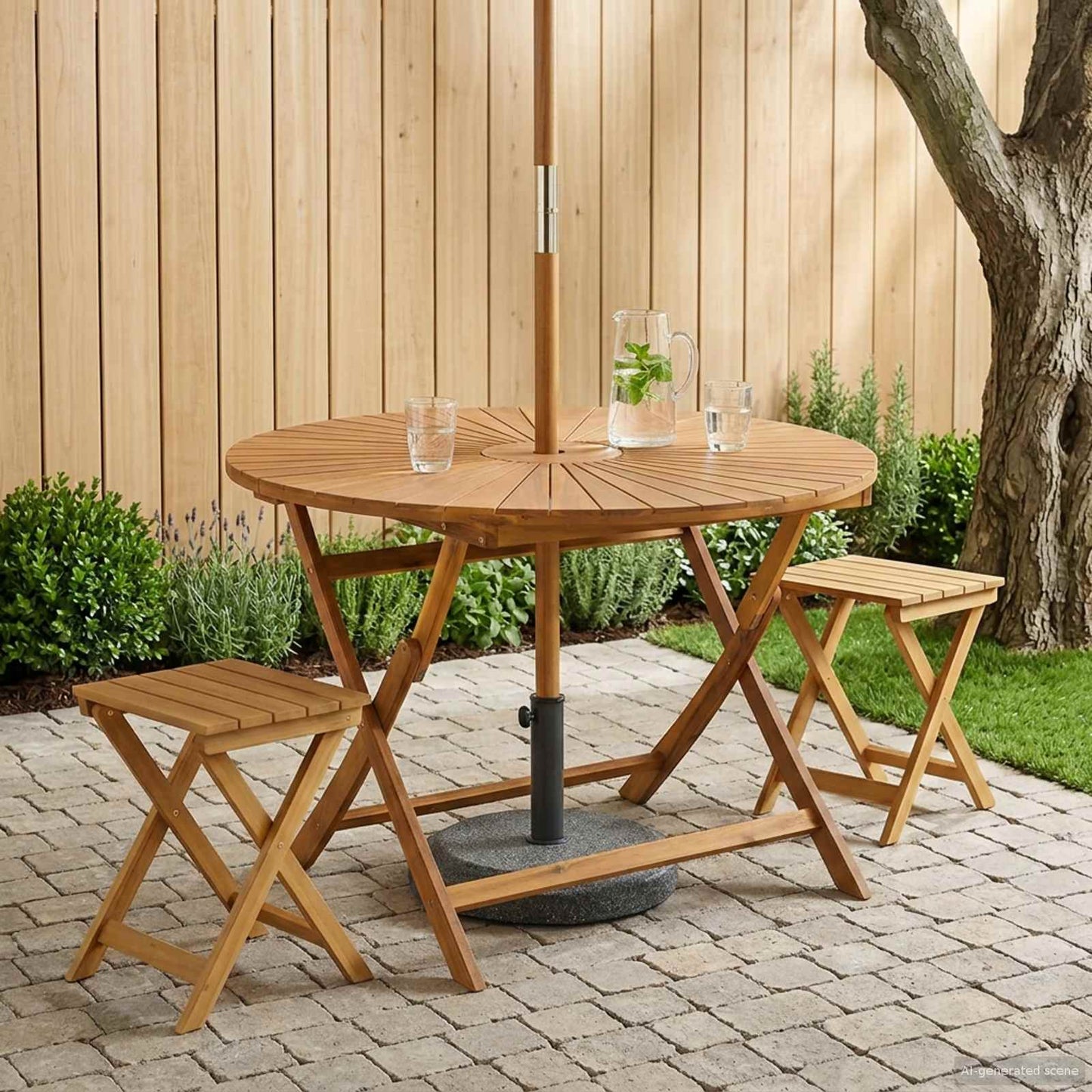 Klappbarer Gartentisch Natur Ø90 X 75 Cm Massivholz Akazie