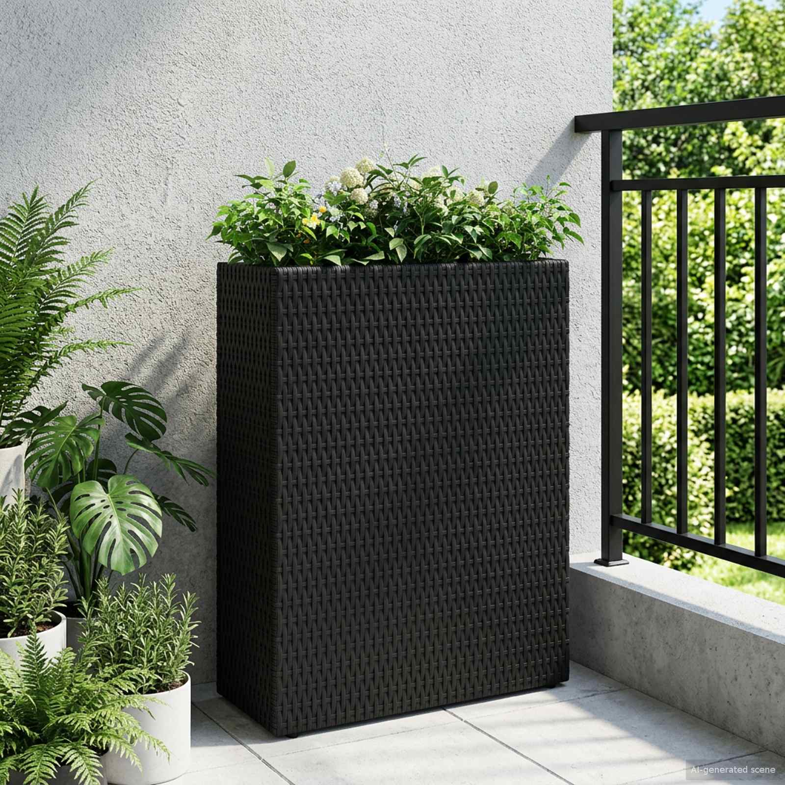Hoher Pflanzkübel 55 X 22 X 70 Cm Poly-Rattan