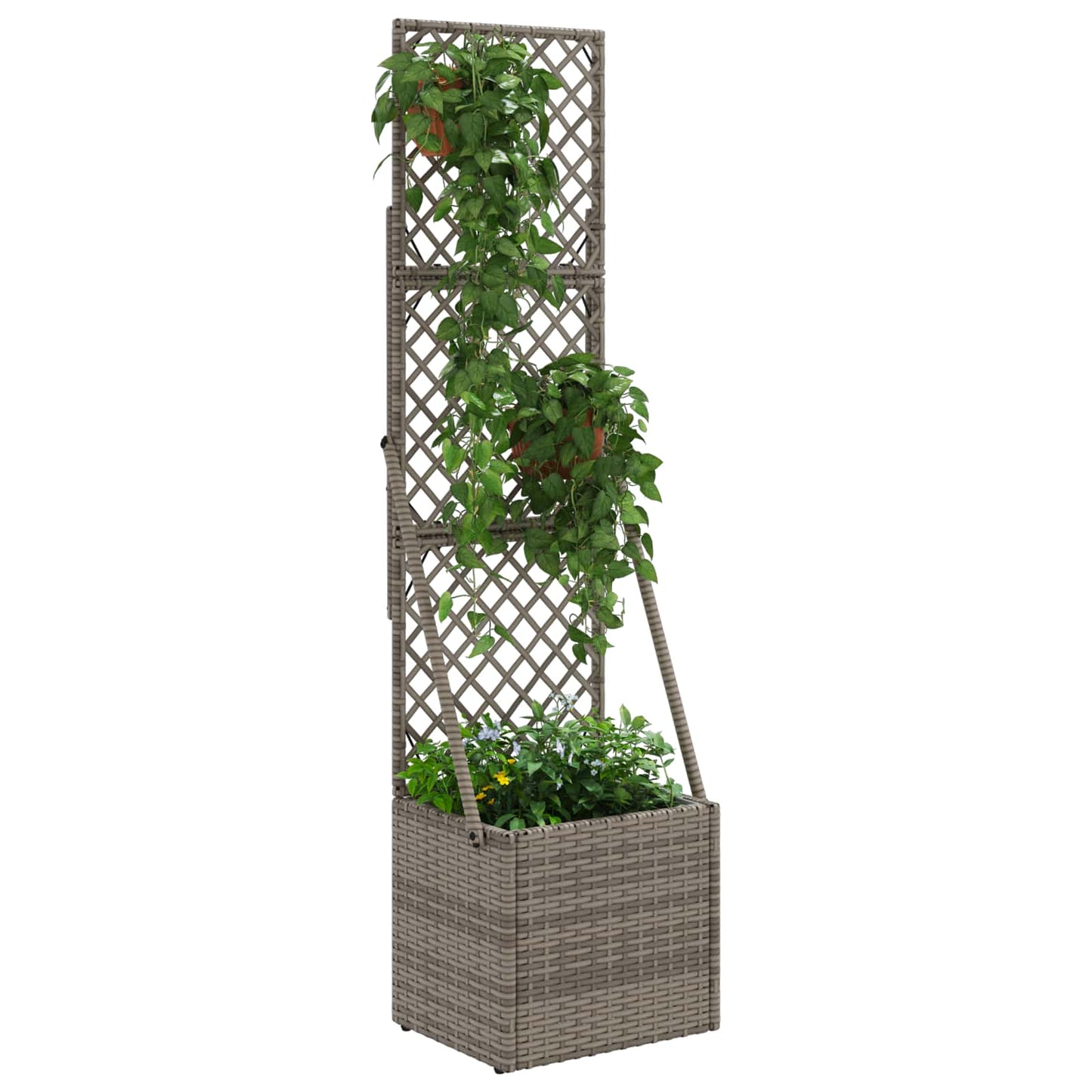 Gartenpflanzer Mit Gitter Grau Poly-Rattan