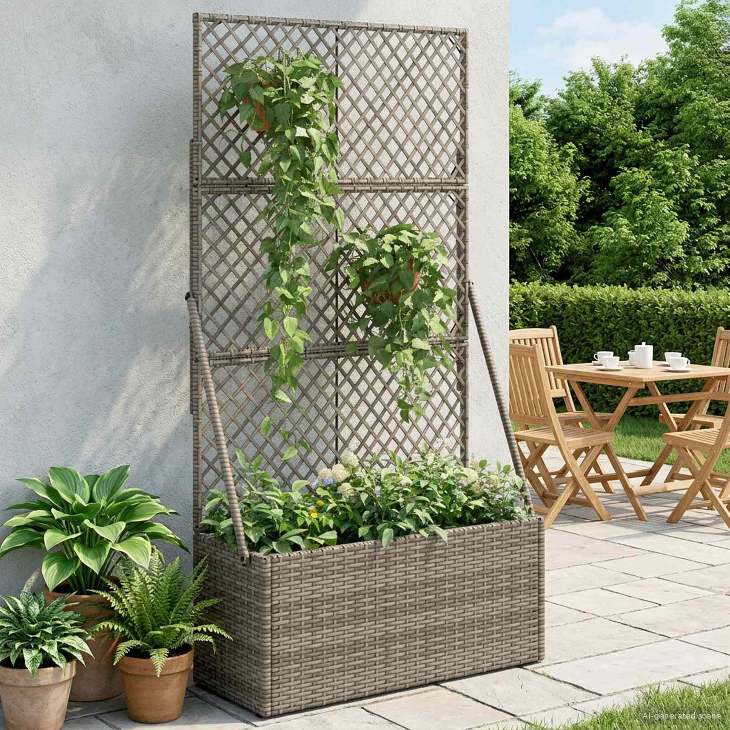 Gartenpflanzer Mit Gitter Grau Poly-Rattan