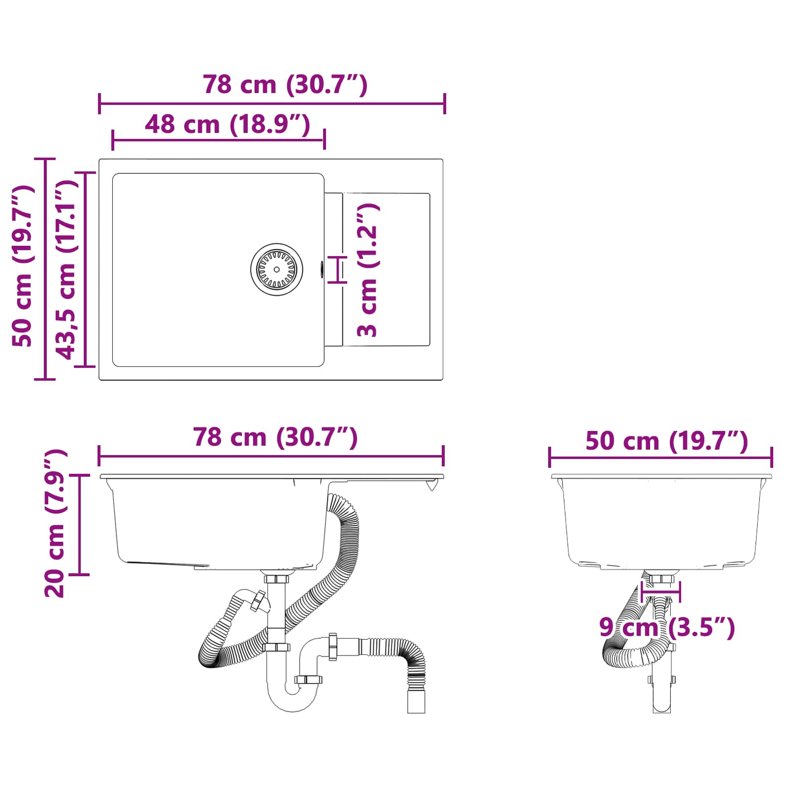 Waschbecken 780 X 500 Mm 80% Quarz Und 20% Harz