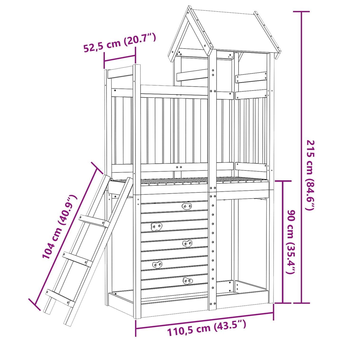 Spielturm Braun 110,5 X 52,5 X 215 Cm Massives Douglasienholz