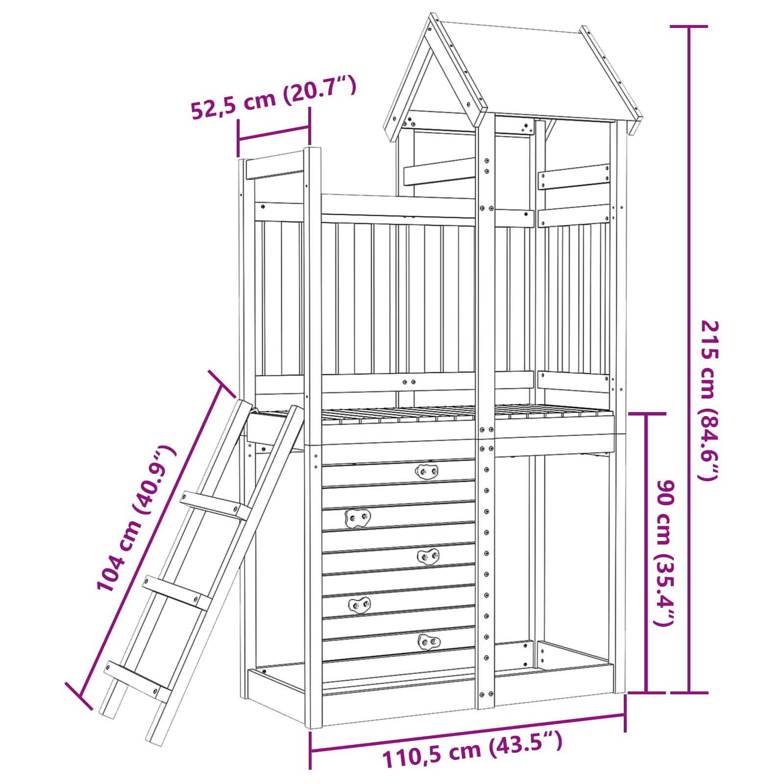 Spielturm Braun 110,5 X 52,5 X 215 Cm Massives Douglasienholz