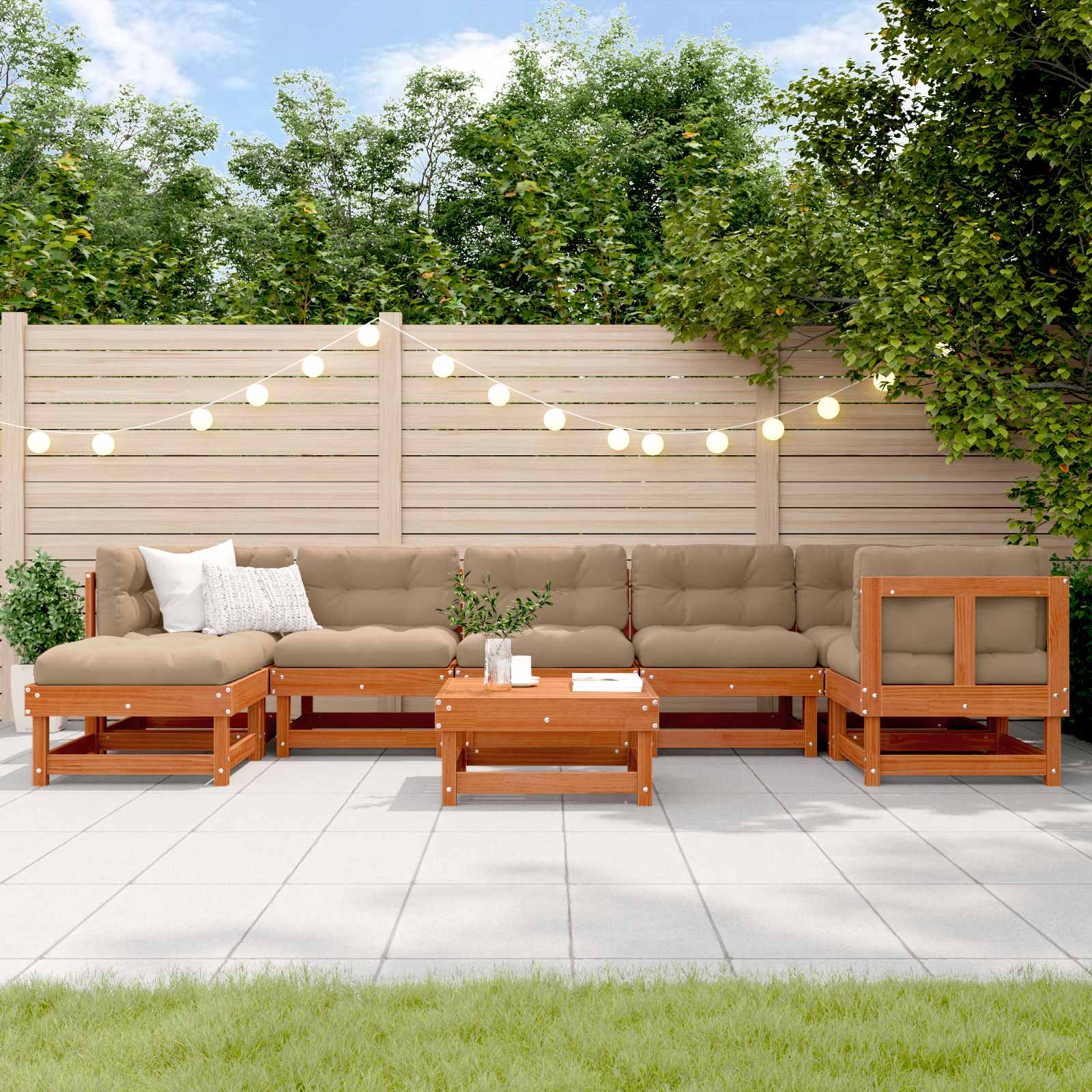 8-Tlg. Garten-Lounge-Set Mit Kissen Massivholz