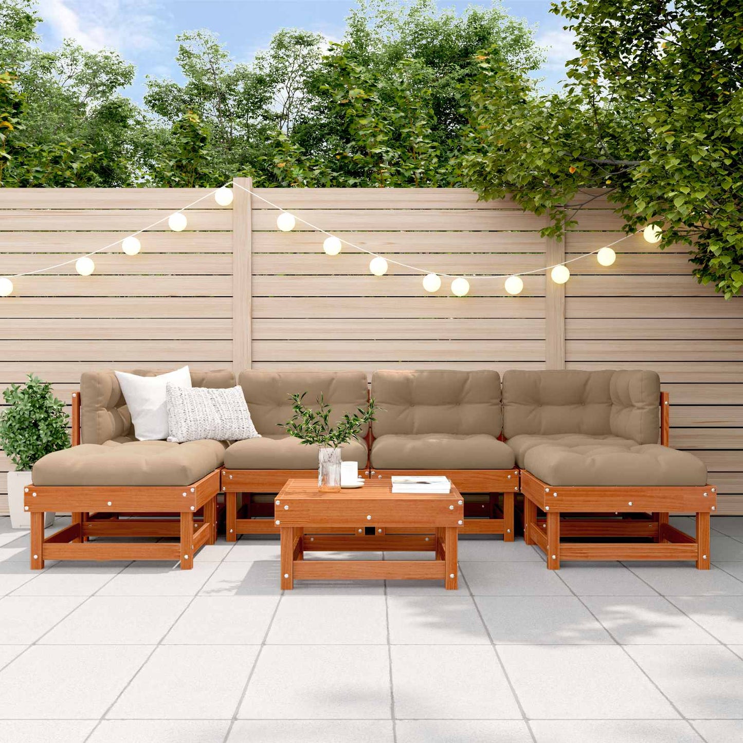 7-Tlg. Garten-Lounge-Set Mit Kissen Massivholz