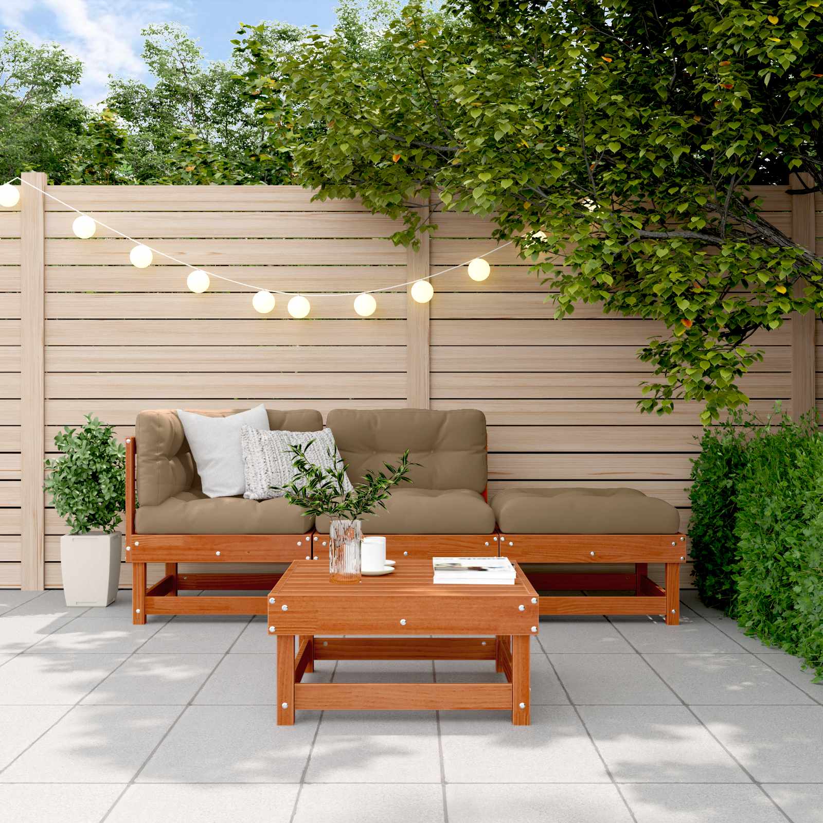 4-Tlg. Garten-Lounge-Set Mit Kissen Massivholz