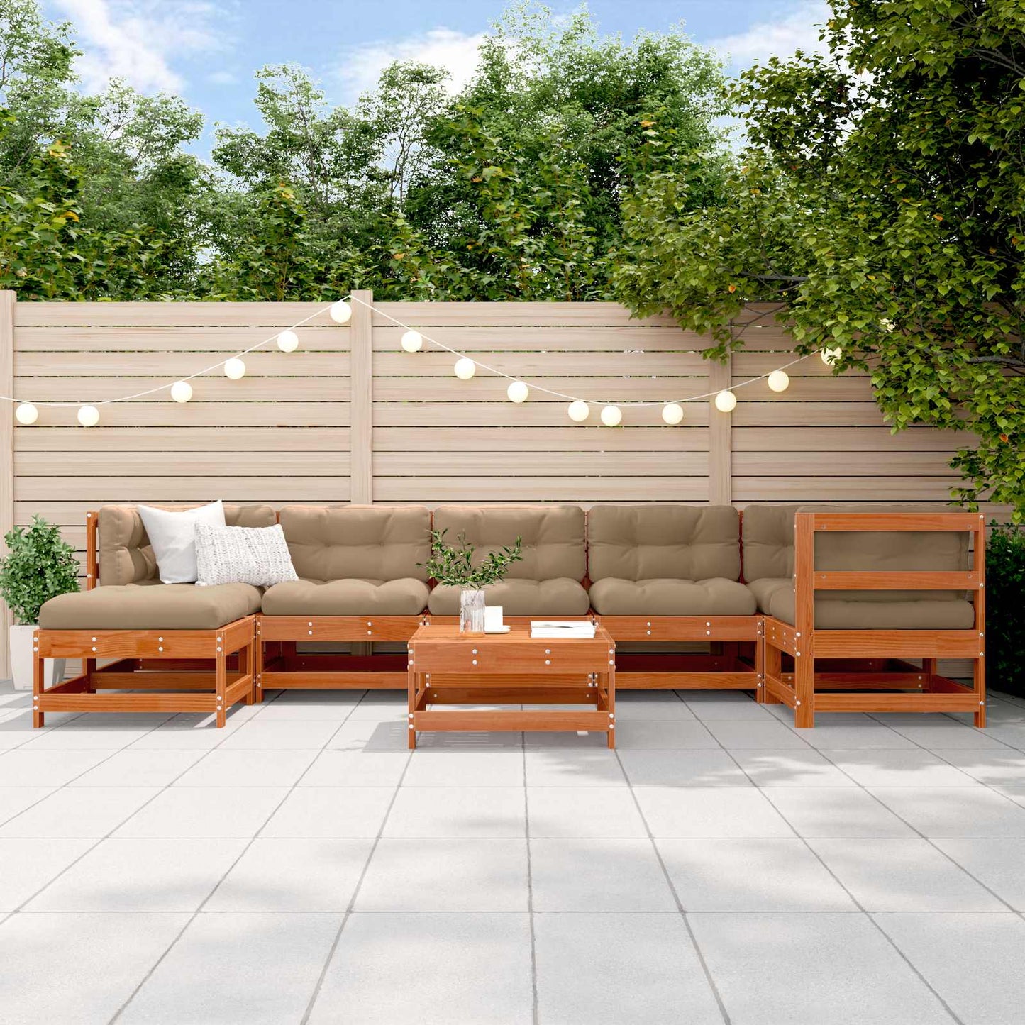 8-Tlg. Garten-Lounge-Set Mit Kissen Massivholz