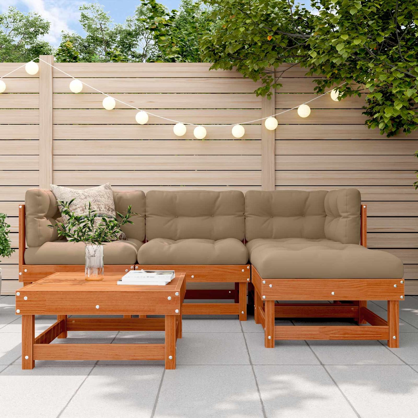5-Tlg. Garten-Lounge-Set Massivholz Kiefer