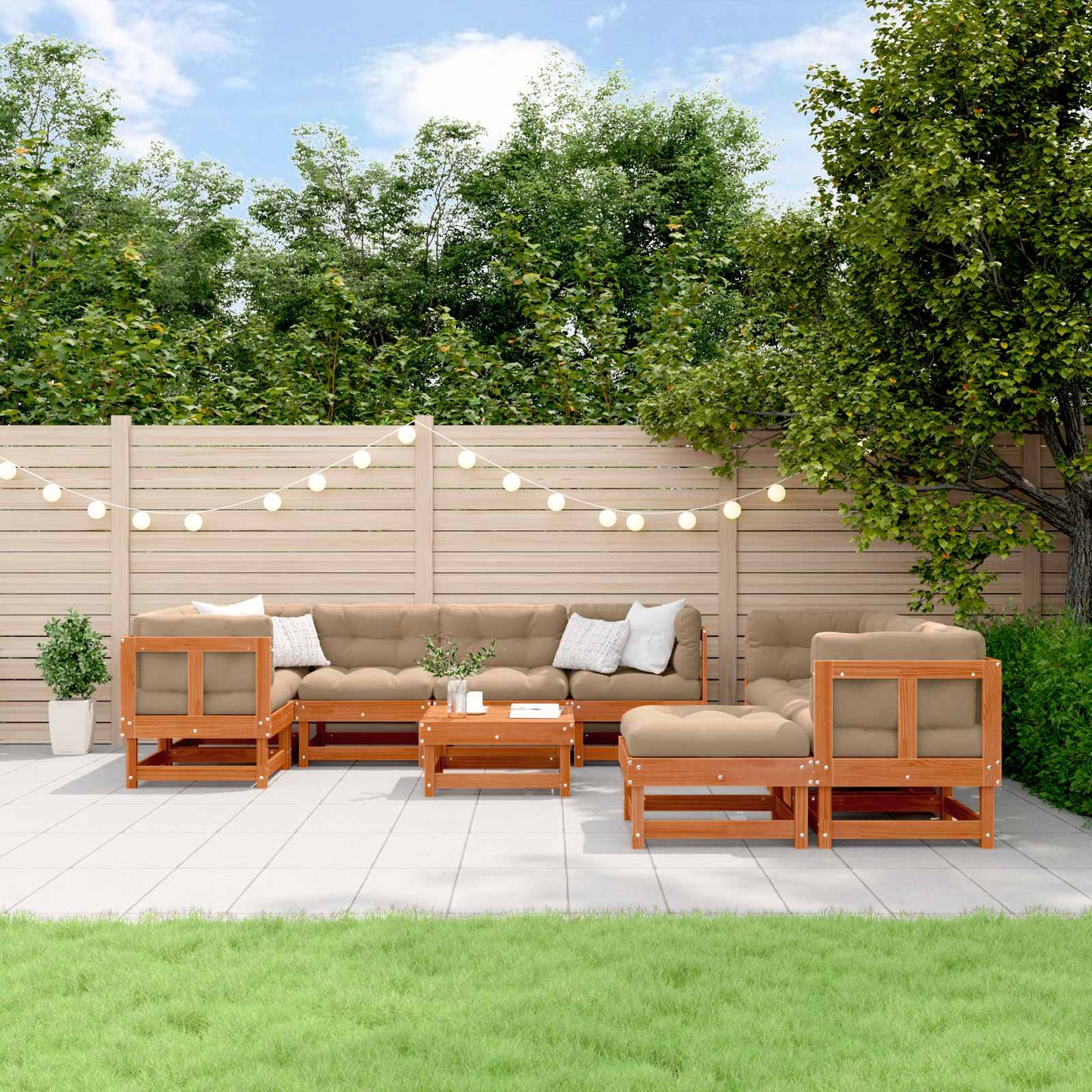 10-Tlg. Garten-Lounge-Set Mit Kissen Massivholz