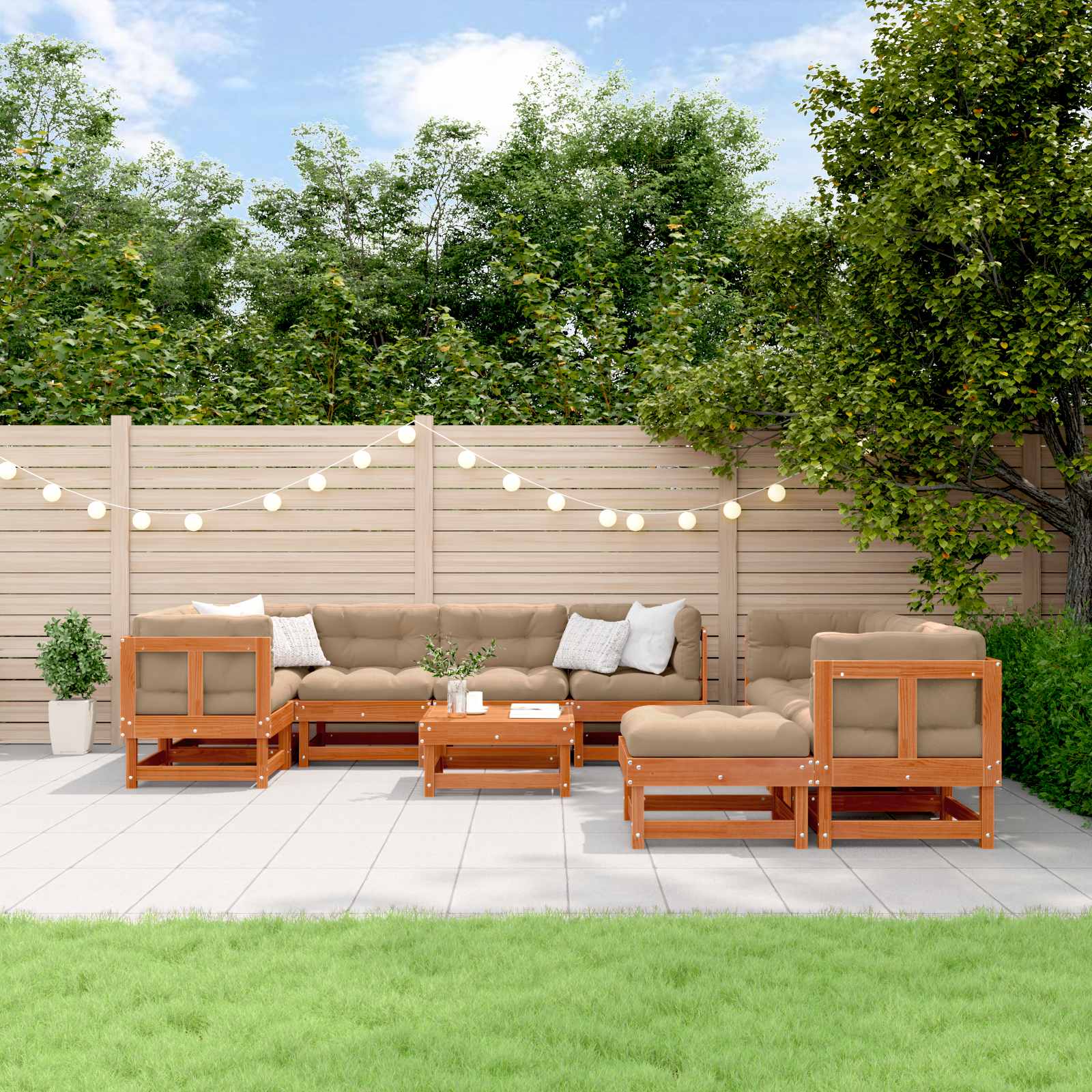 10-Tlg. Garten-Lounge-Set Mit Kissen Massivholz