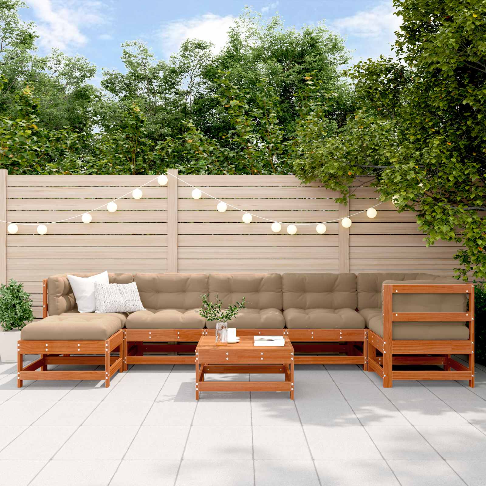 8-Tlg. Garten-Lounge-Set Mit Kissen Weiß Massivholz