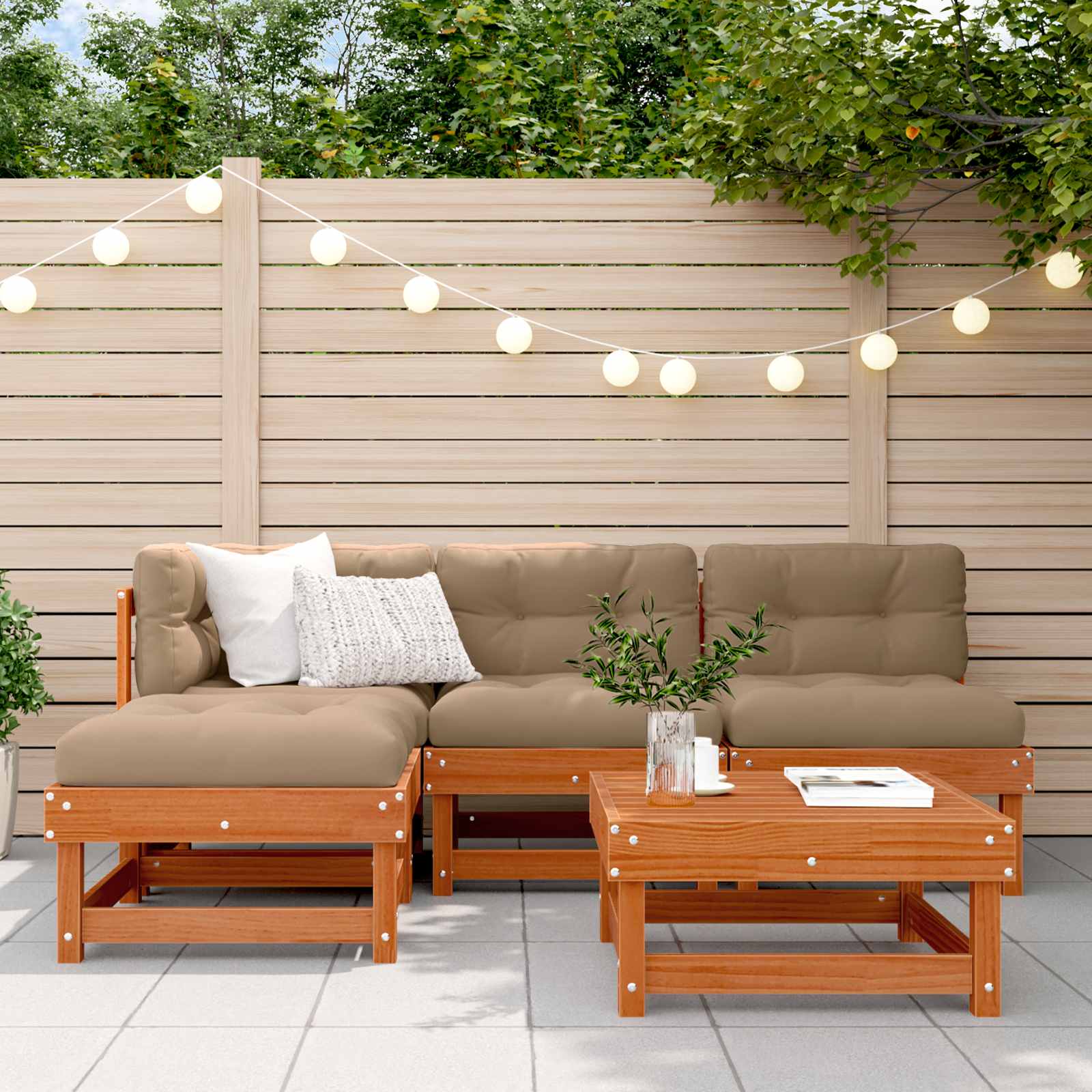 5-Tlg. Garten-Lounge-Set Mit Kissen Massivholz