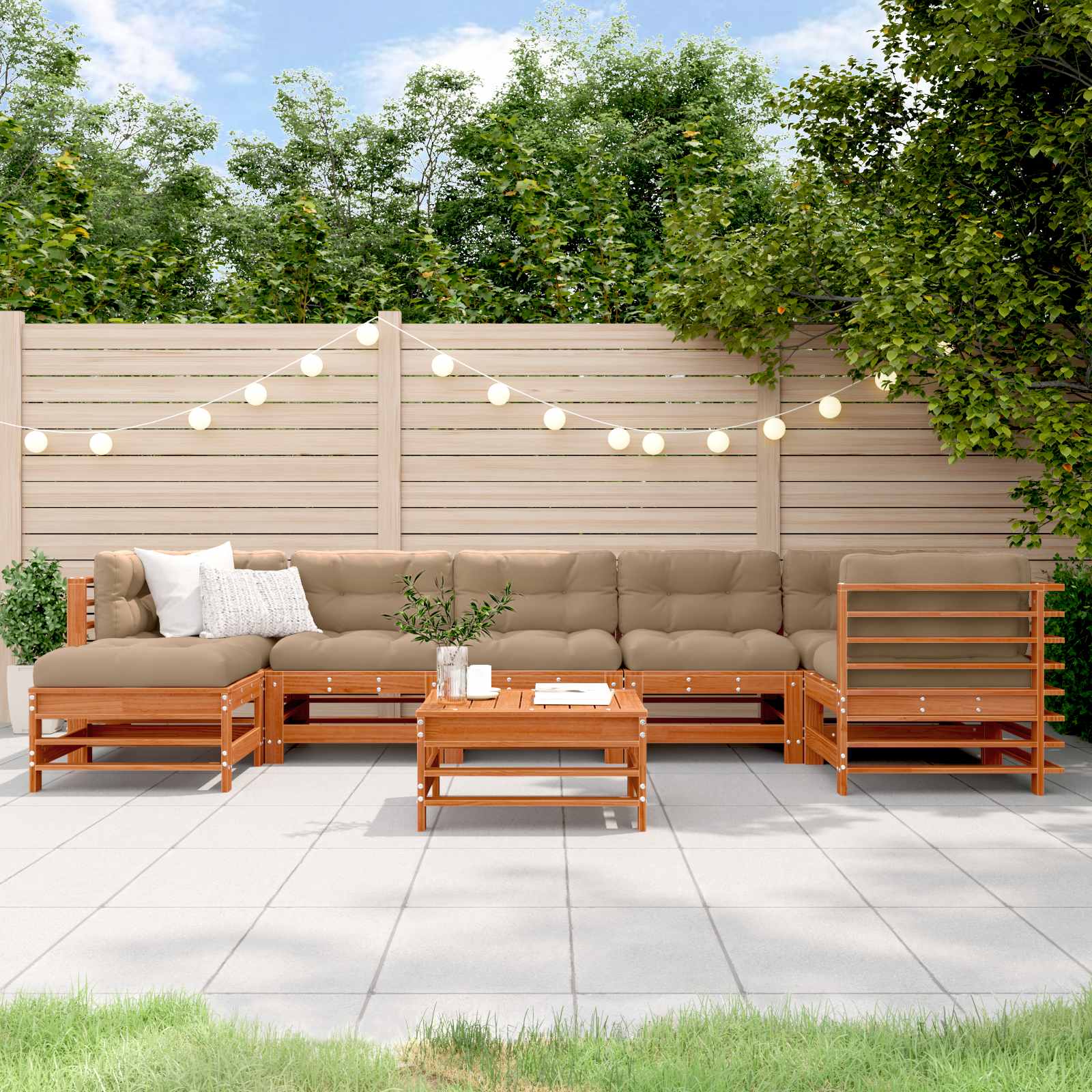 8-Tlg. Garten-Lounge-Set Mit Kissen Massivholz