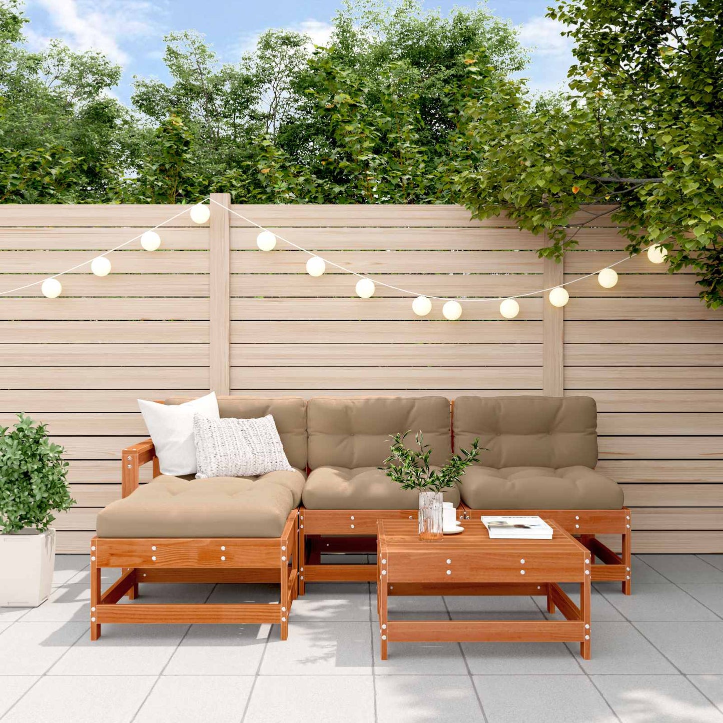 5-Tlg. Garten-Lounge-Set Mit Kissen Imprägniertes Kiefernholz