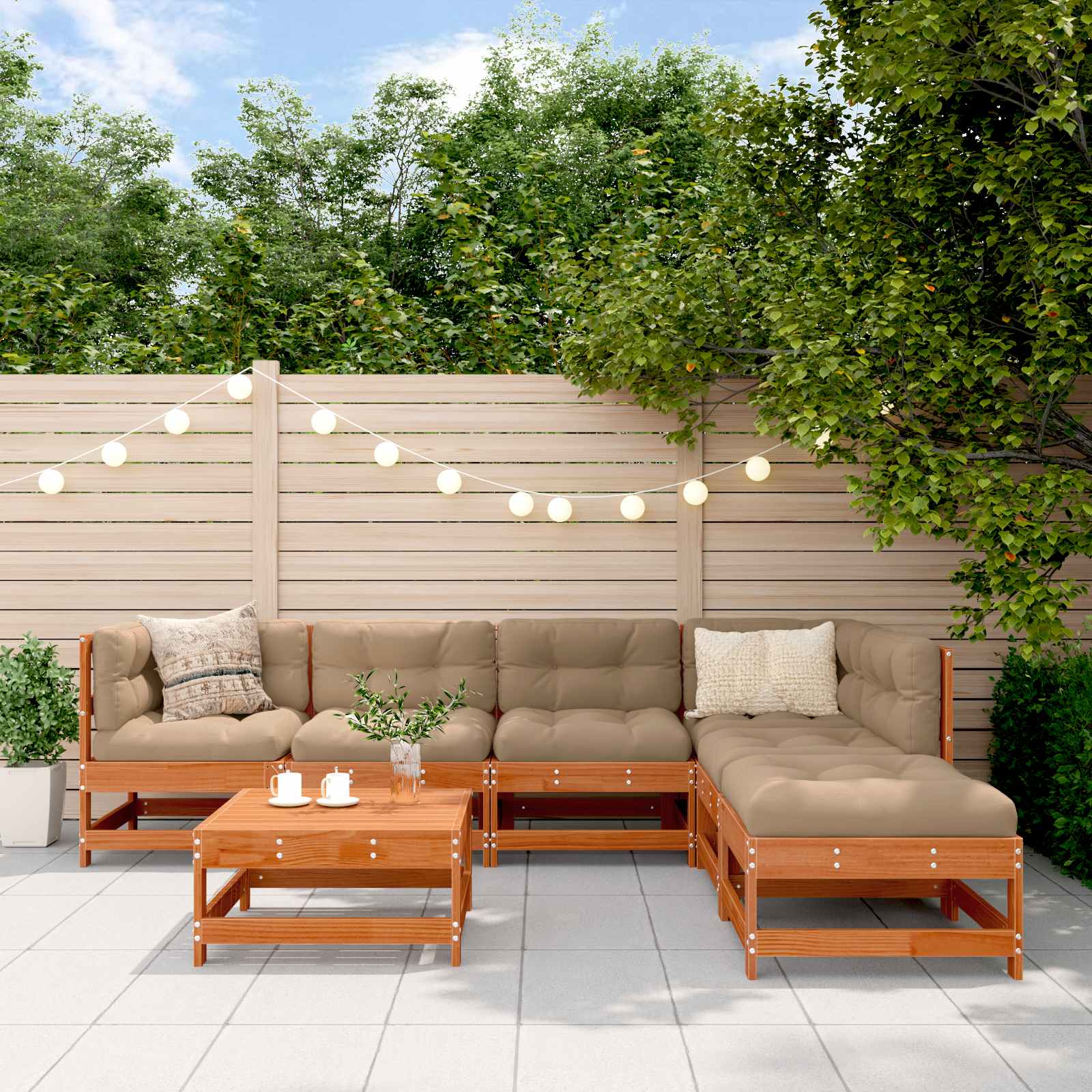7-Tlg. Garten-Lounge-Set Mit Kissen Massivholz