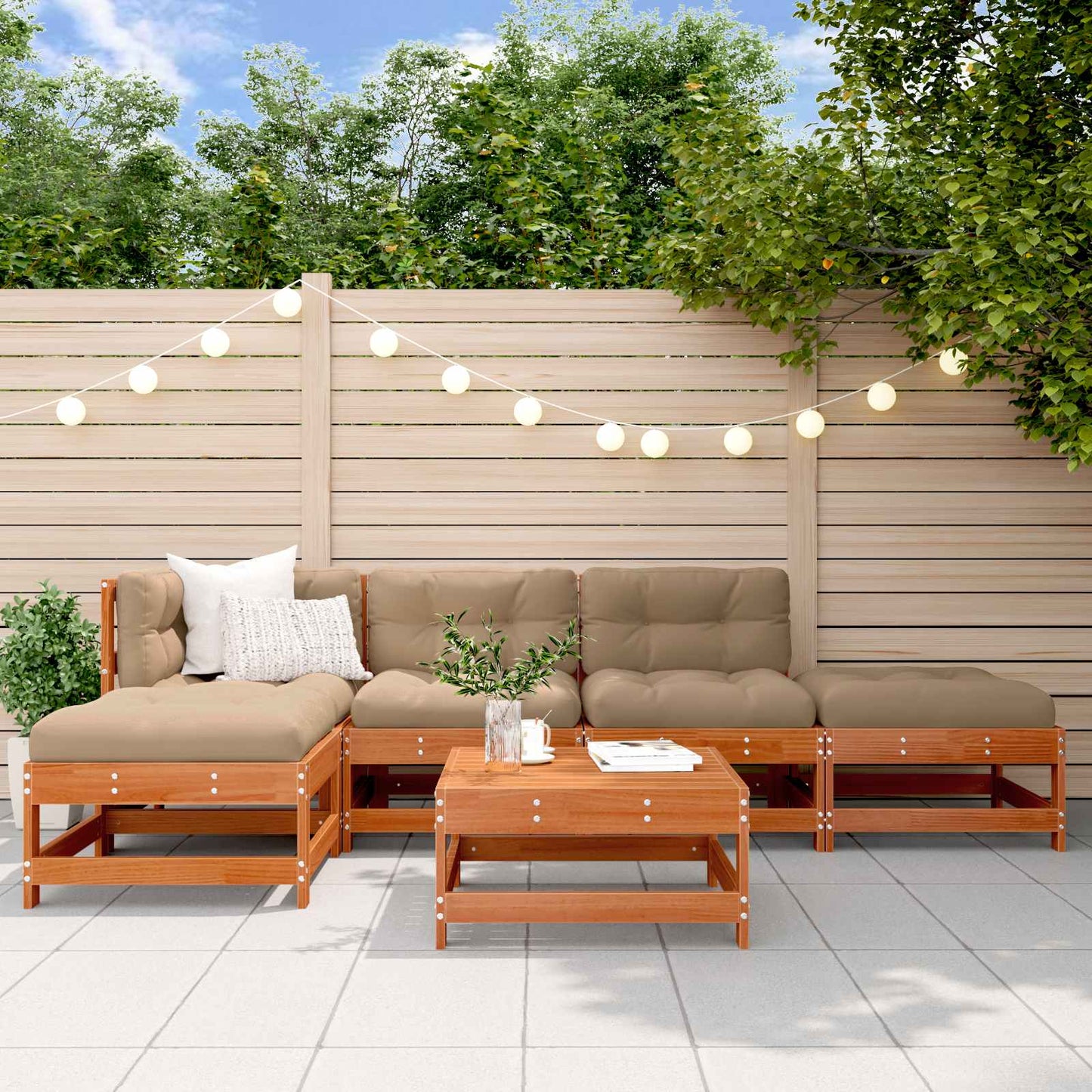 6-Tlg. Garten-Lounge-Set Mit Kissen Weiß Massivholz