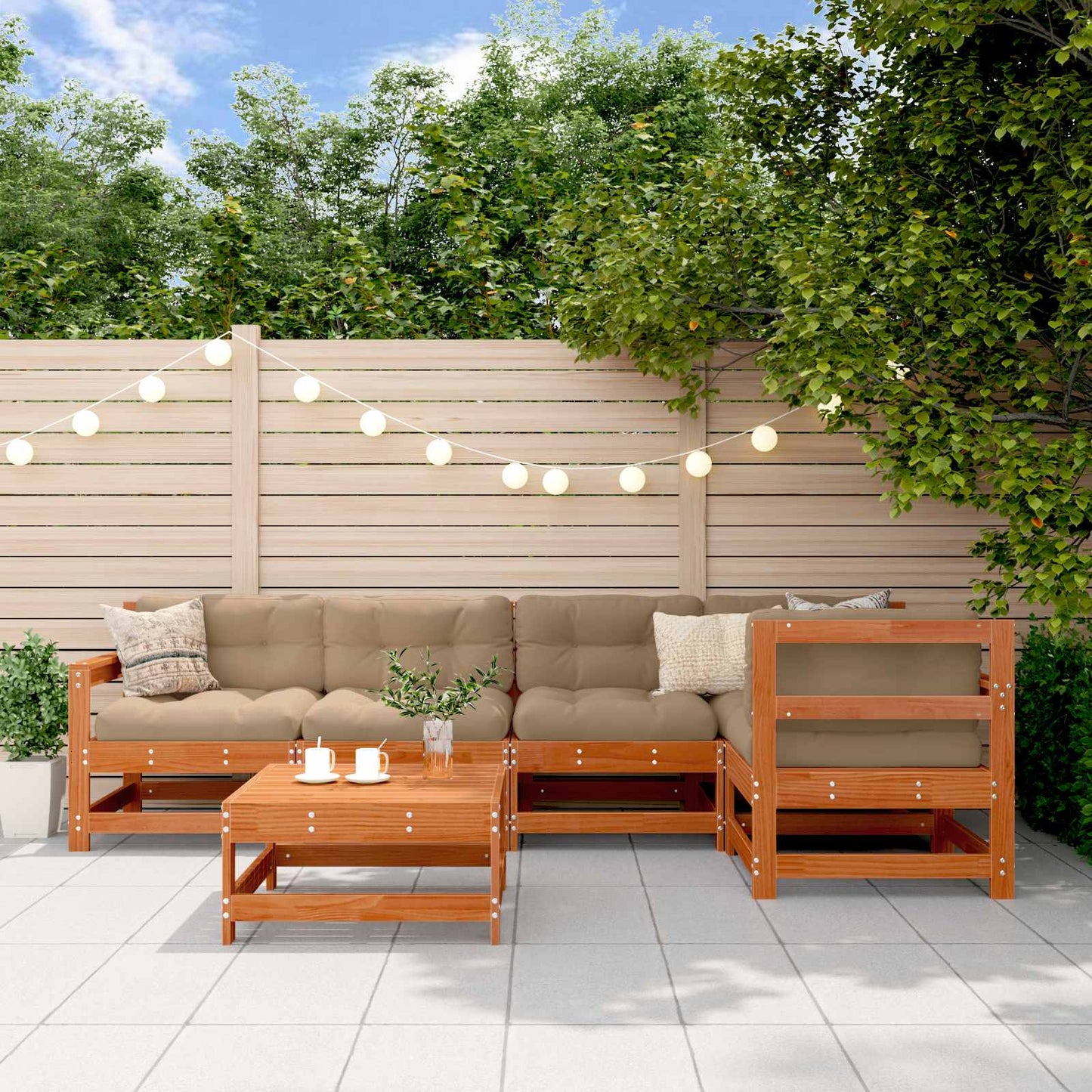 6-Tlg. Garten-Lounge-Set Mit Kissen Massivholz