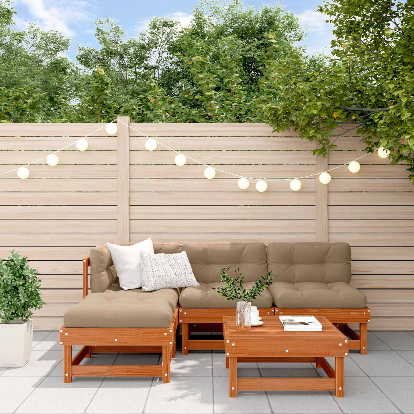 5-Tlg. Garten-Lounge-Set Massivholz Kiefer