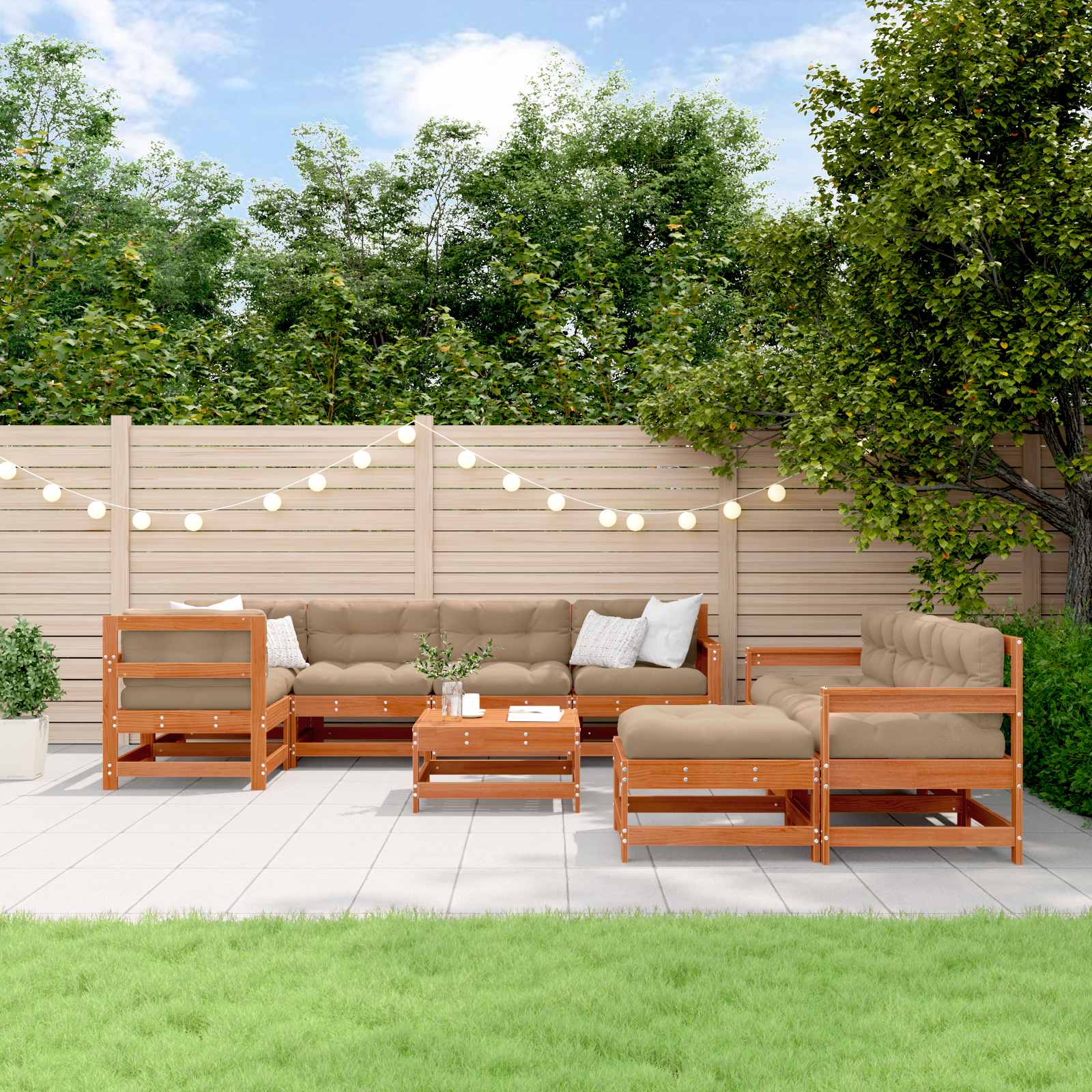 10-Tlg. Garten-Lounge-Set Mit Kissen Massivholz