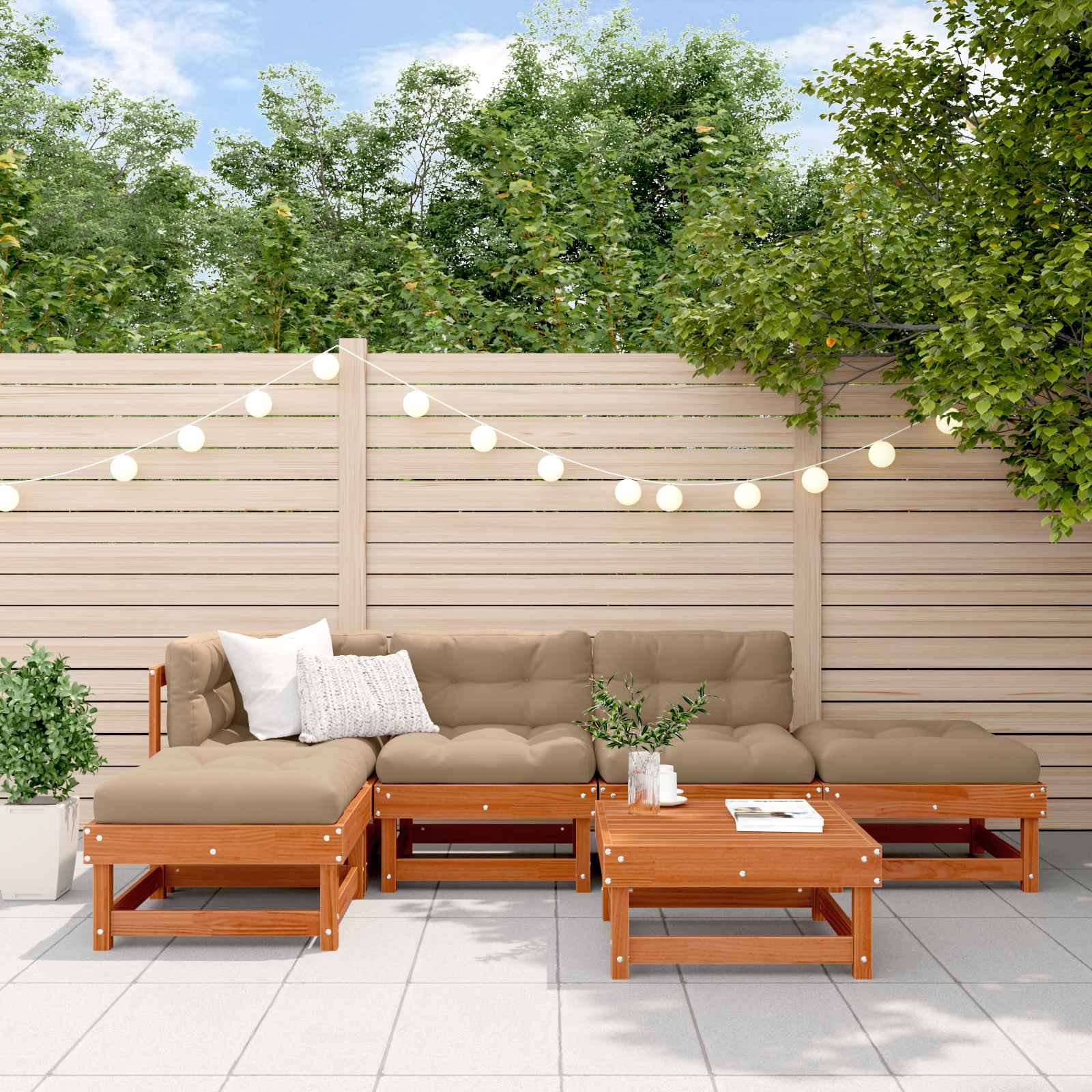 6-Tlg. Garten-Lounge-Set Mit Kissen Massivholz