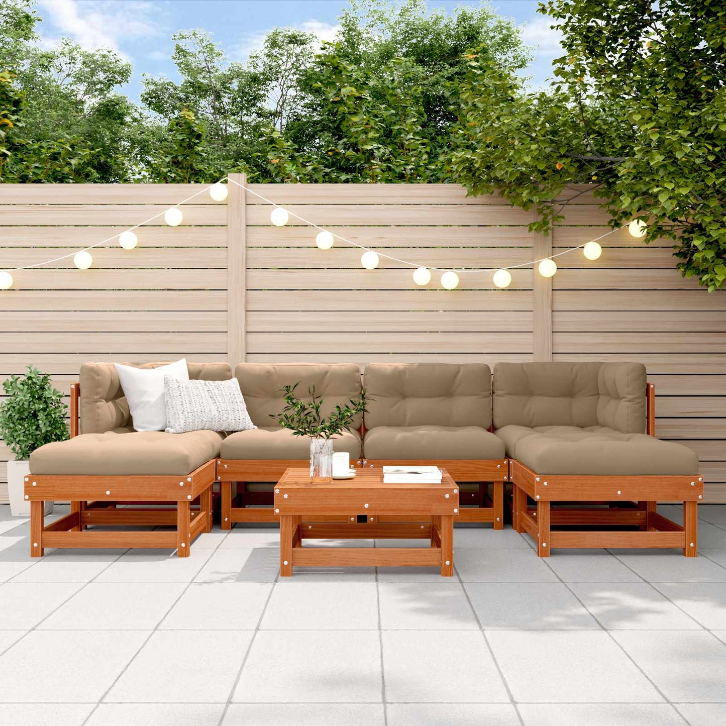 7-Tlg. Garten-Lounge-Set Massivholz Kiefer