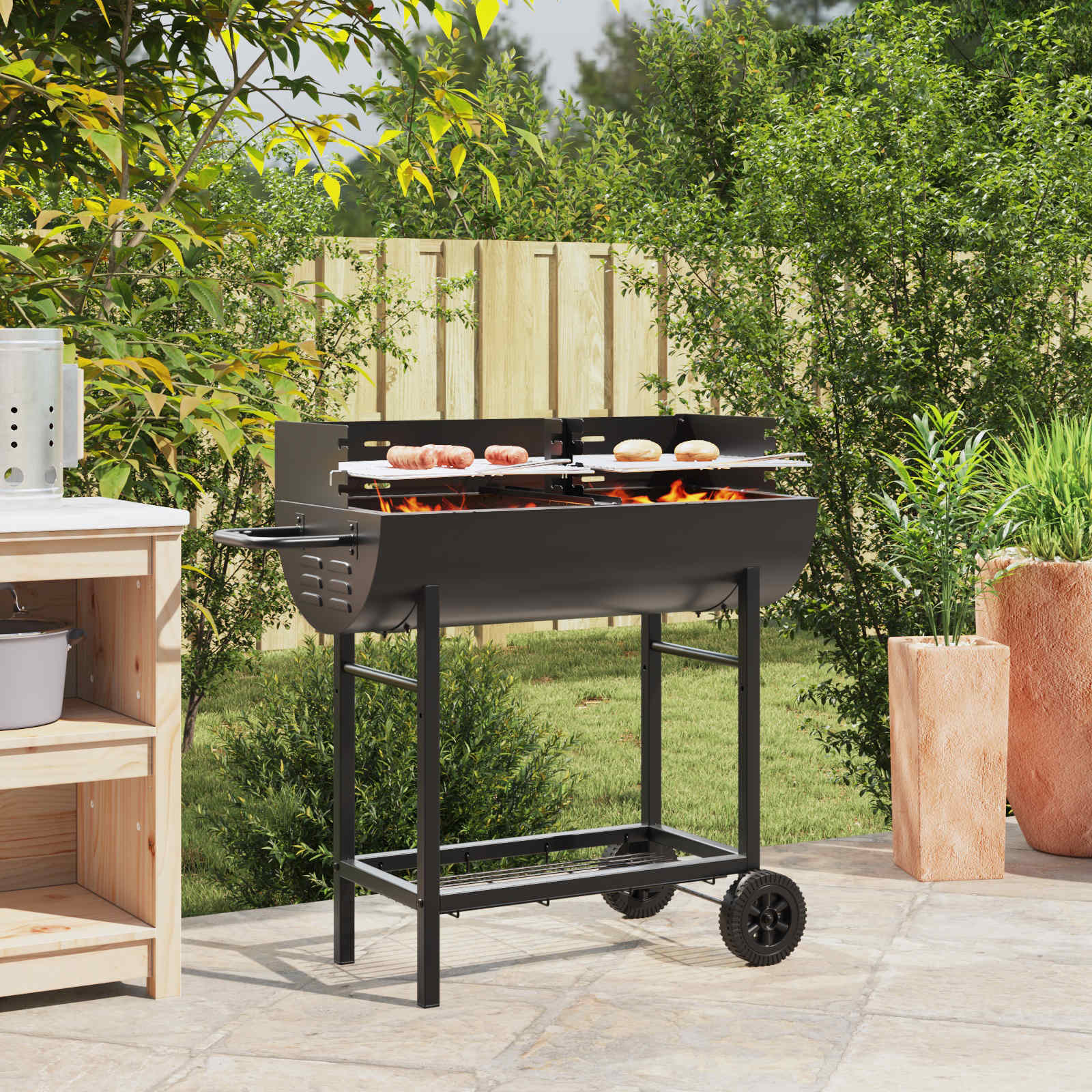 Holzkohlegrill 96,5 X 42,5 X 88,5 Cm Schwarz