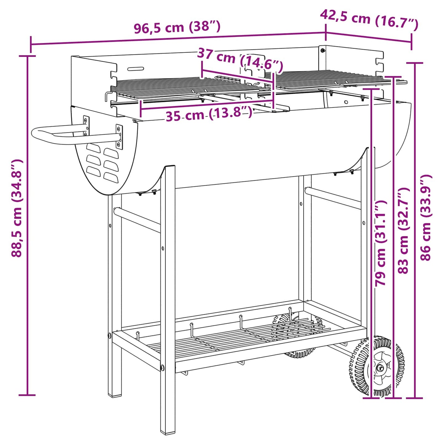 Holzkohlegrill 96,5 X 42,5 X 88,5 Cm Schwarz
