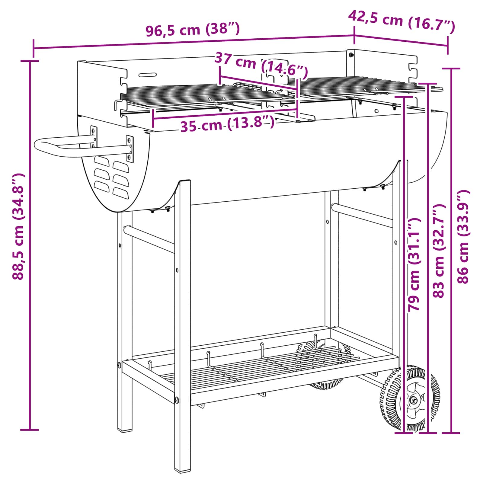 Holzkohlegrill 96,5 X 42,5 X 88,5 Cm Schwarz