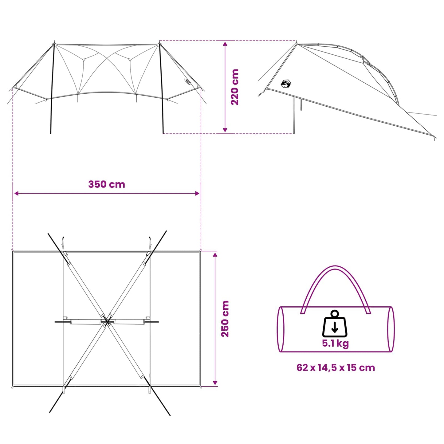 Autozelt 350 X 250 Cm Polyester Und Stahl